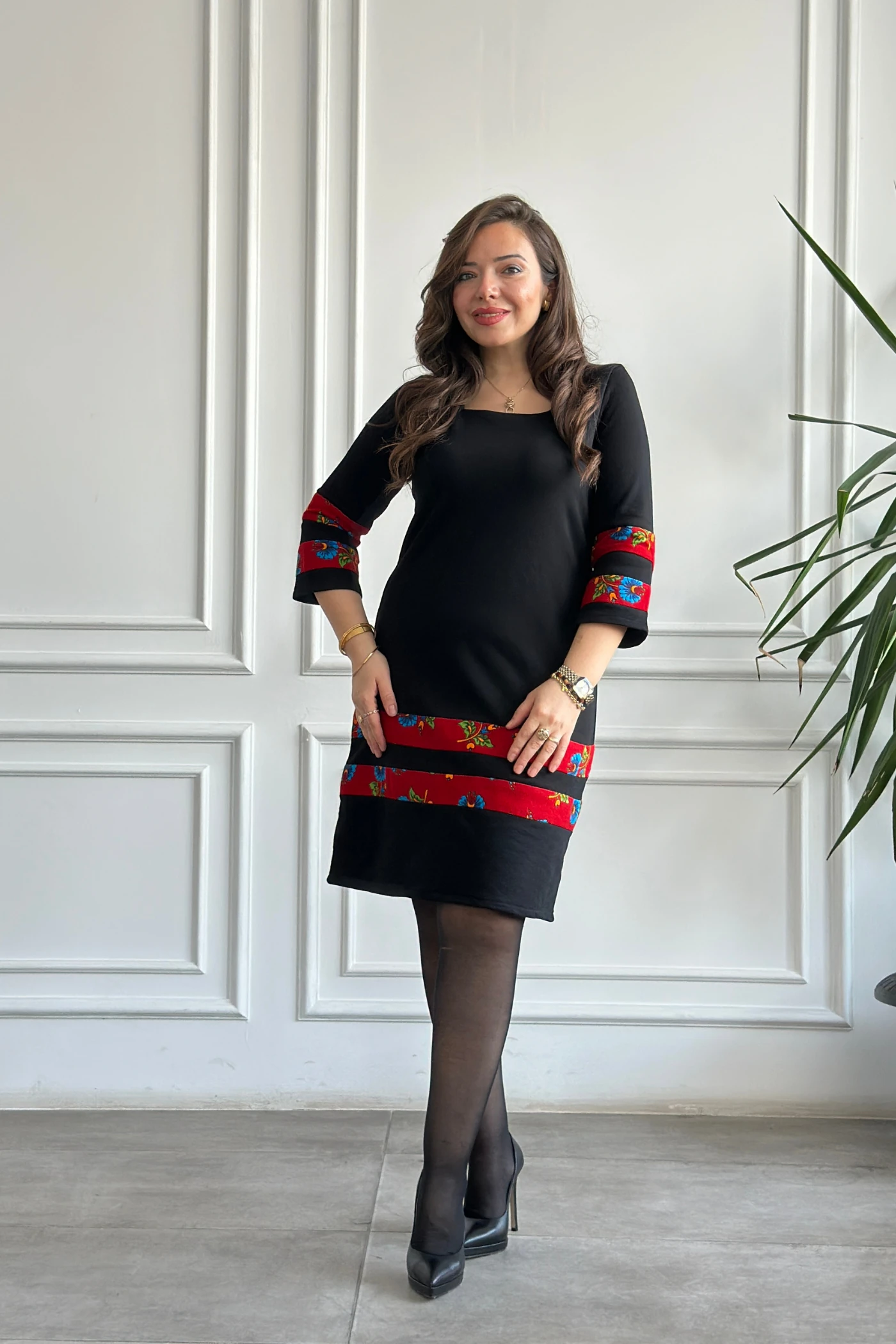 Etek Ve Kol Pazen Detaylı Pamuk Elbise