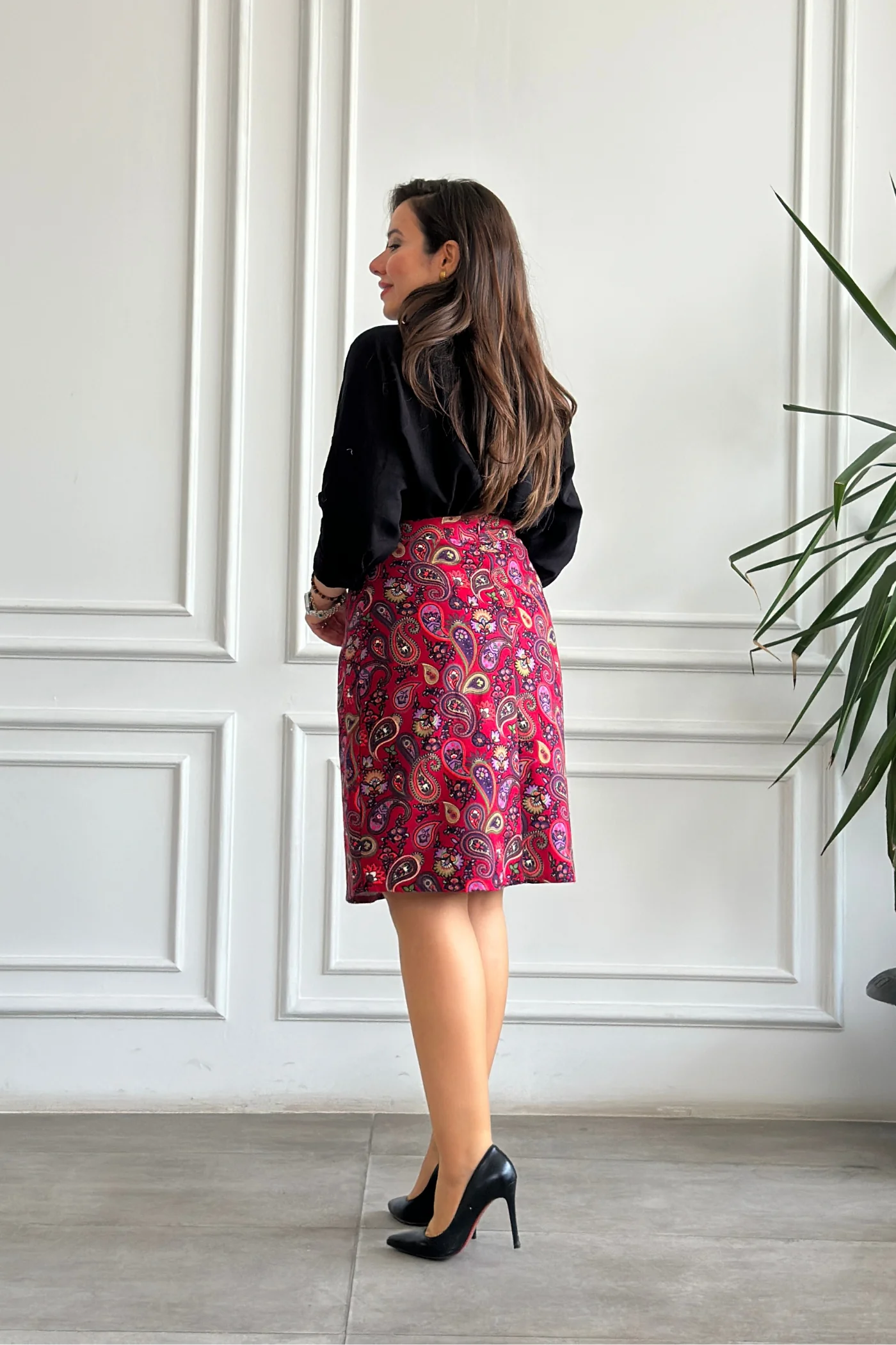 Önü Süs Düğme Detaylı Pazen Çan Etek - FUSYA MOR