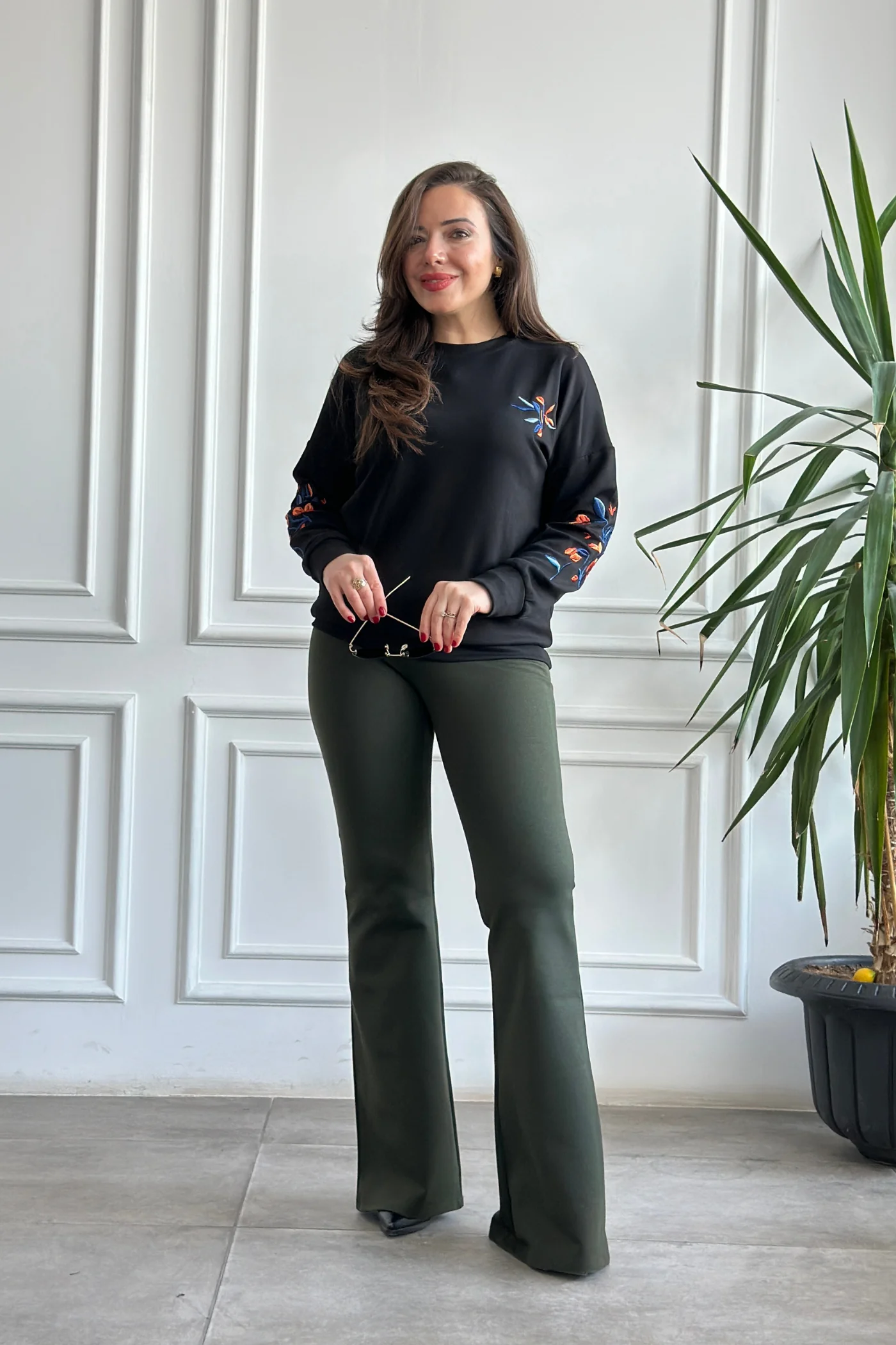 İspanyol Paça Çelik Örme Tayt Pantolon - HAKI