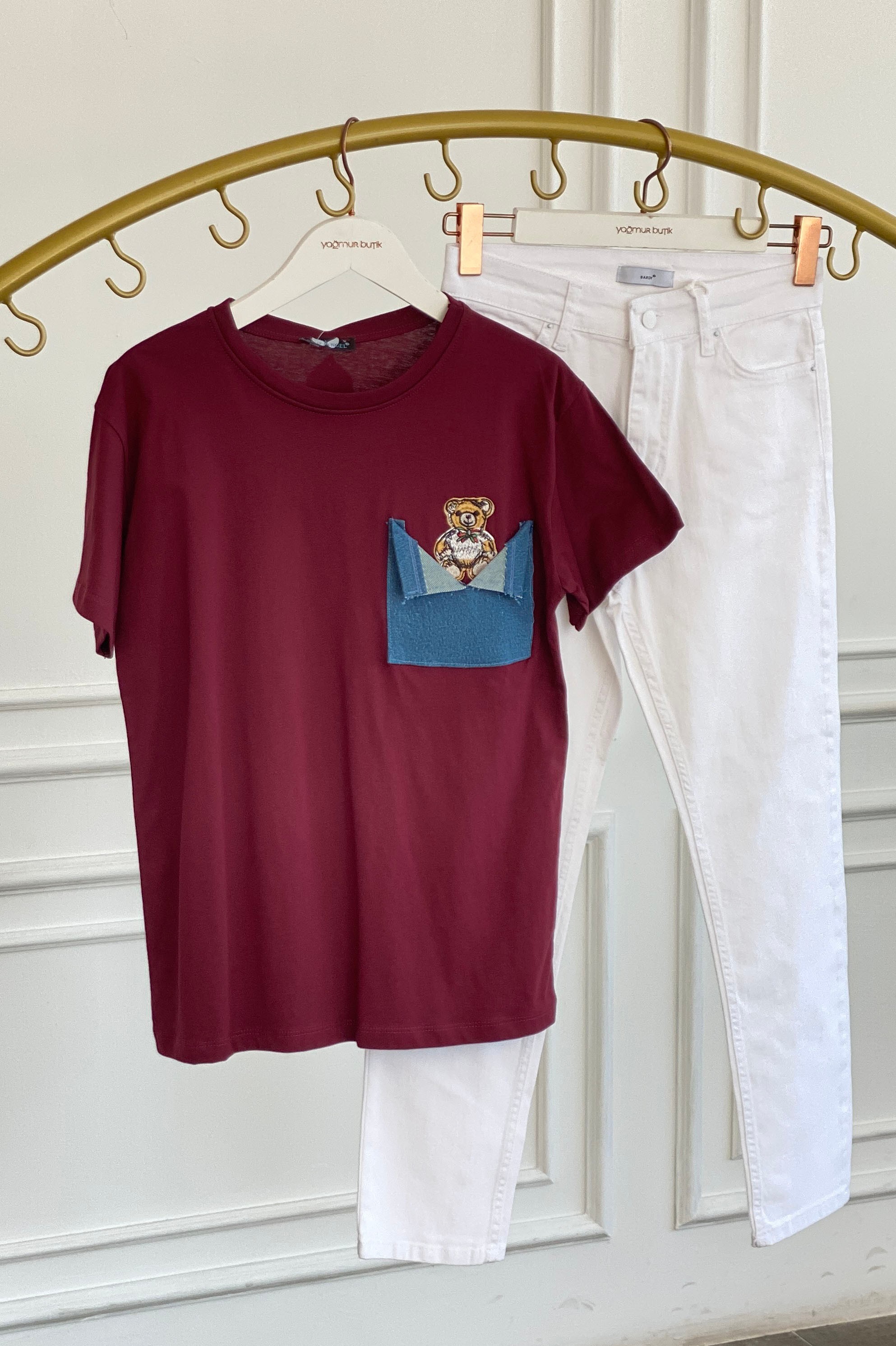 Cebi Ayıcık İşlemeli Kot Detaylı T-Shirt