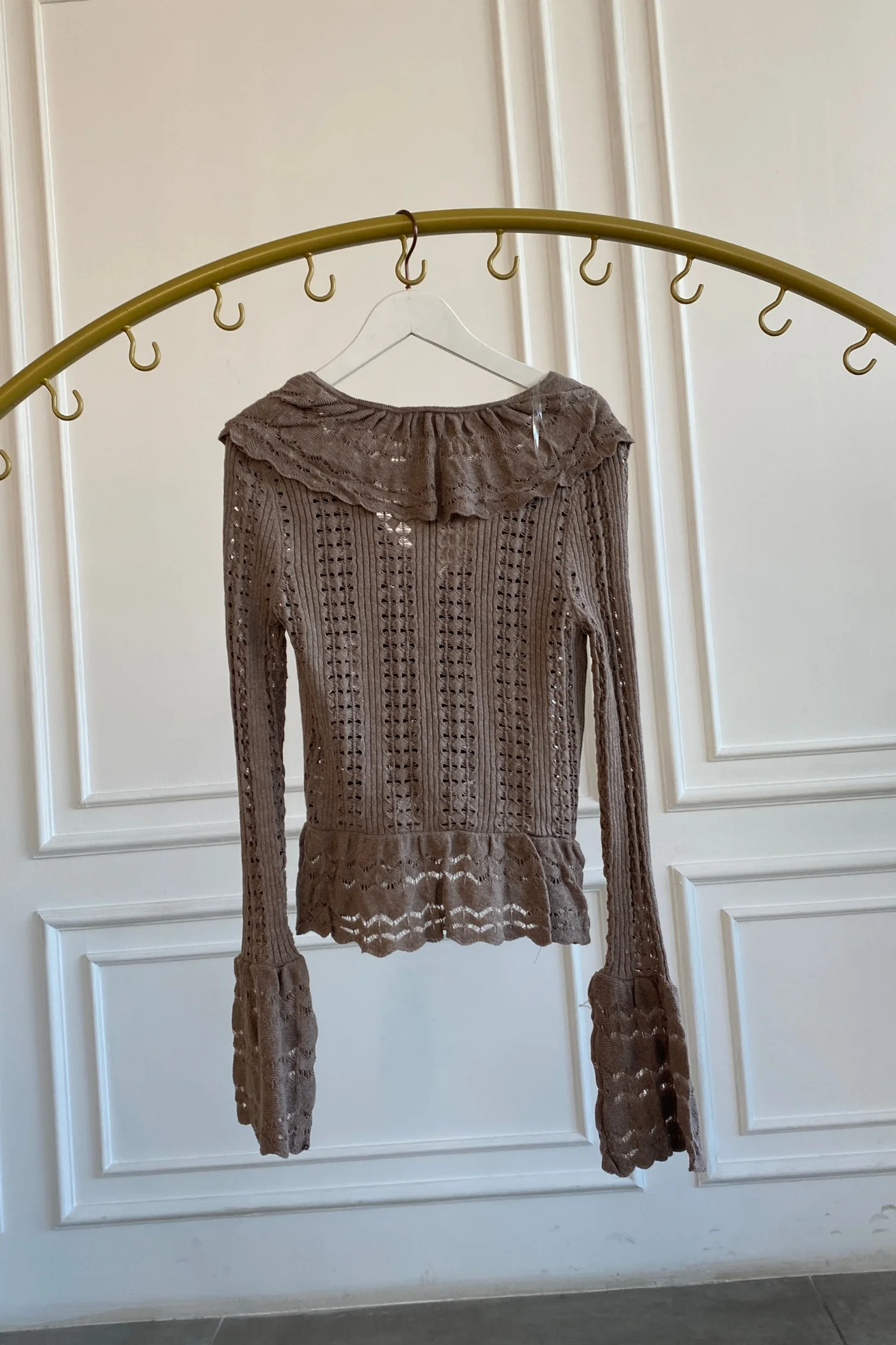 Fırfırlı Triko Hırka - CAPPUCCINO