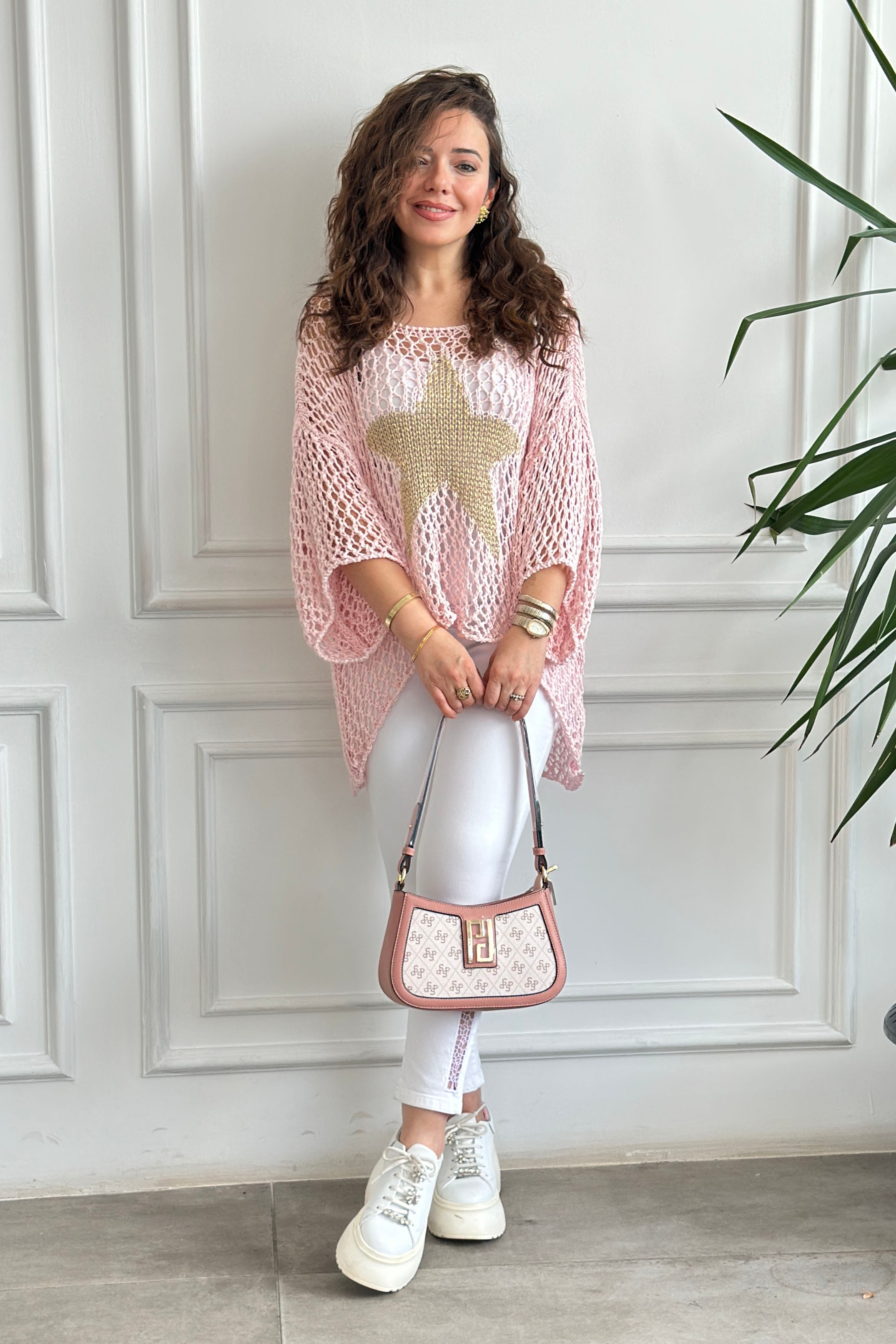 Yıldız Desen Merserize Triko - PEMBE