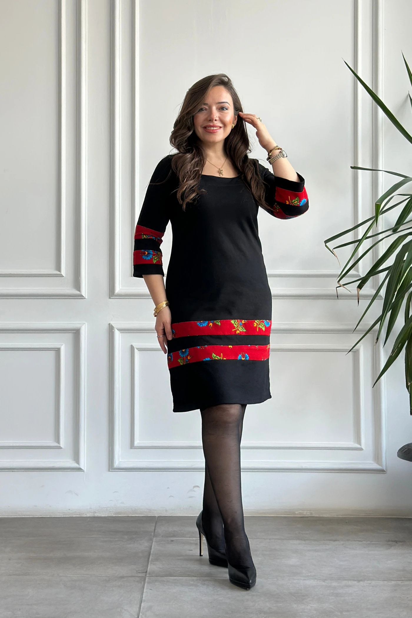 Etek Ve Kol Pazen Detaylı Pamuk Elbise