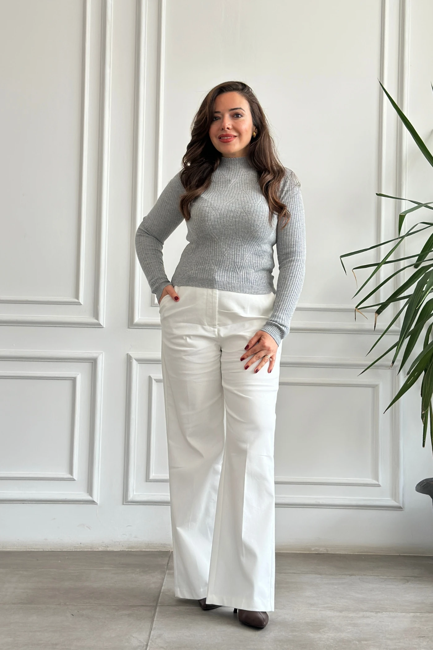 Yarım Balıkçı Fitilli Triko - Gri