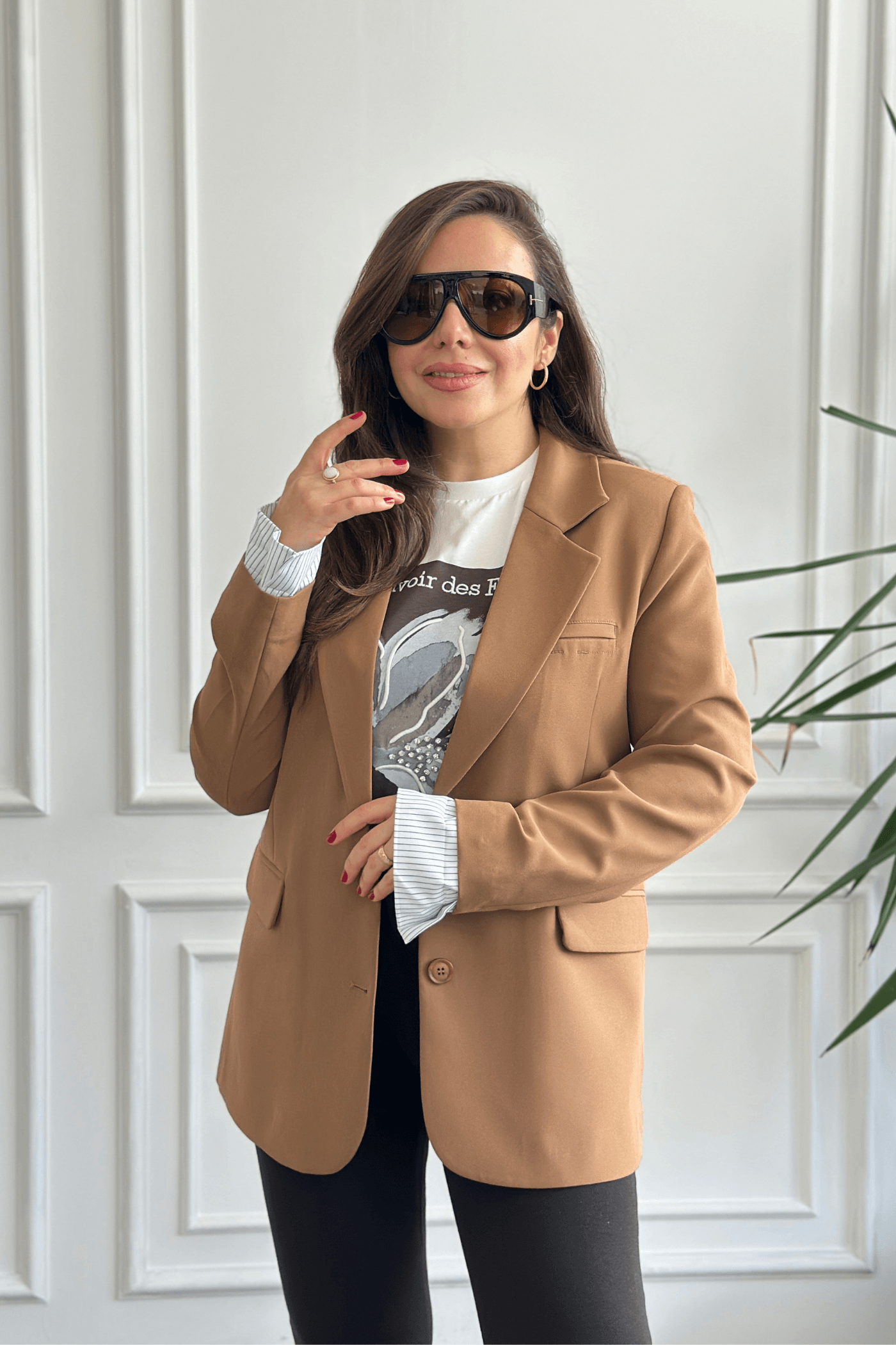 Oversize Çizgi Garnili Blazer Ceket