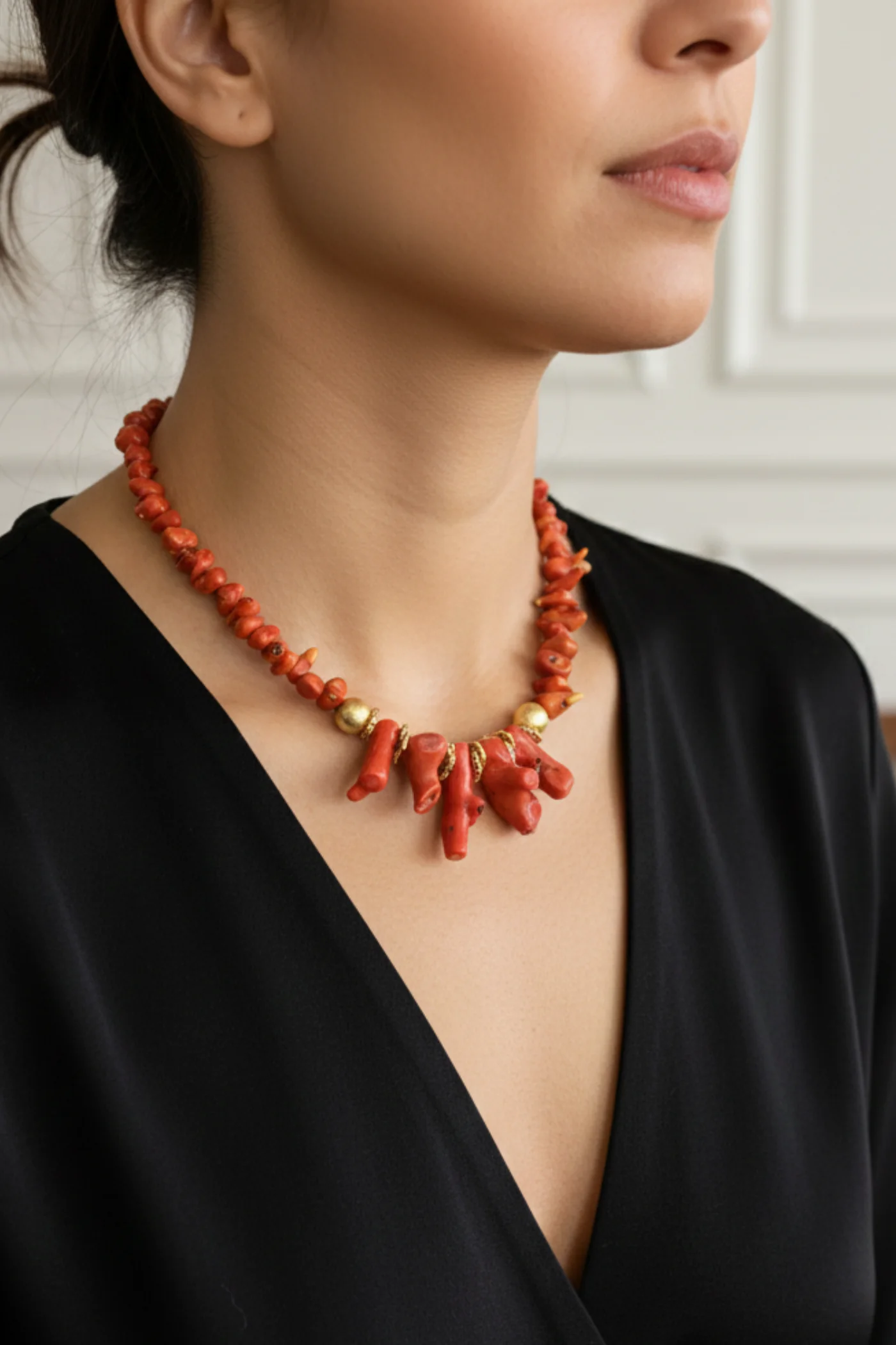 KLY11 Mercan Uçlu Doğal Taş Kolye 