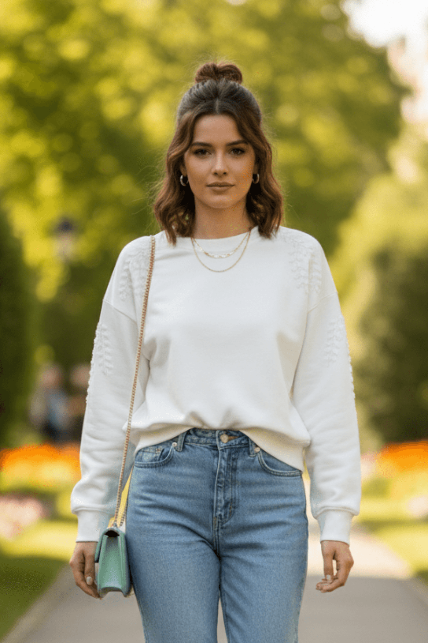 Omuz Ve Kolları Yaprak Boncuk İşlemeli Sweat 