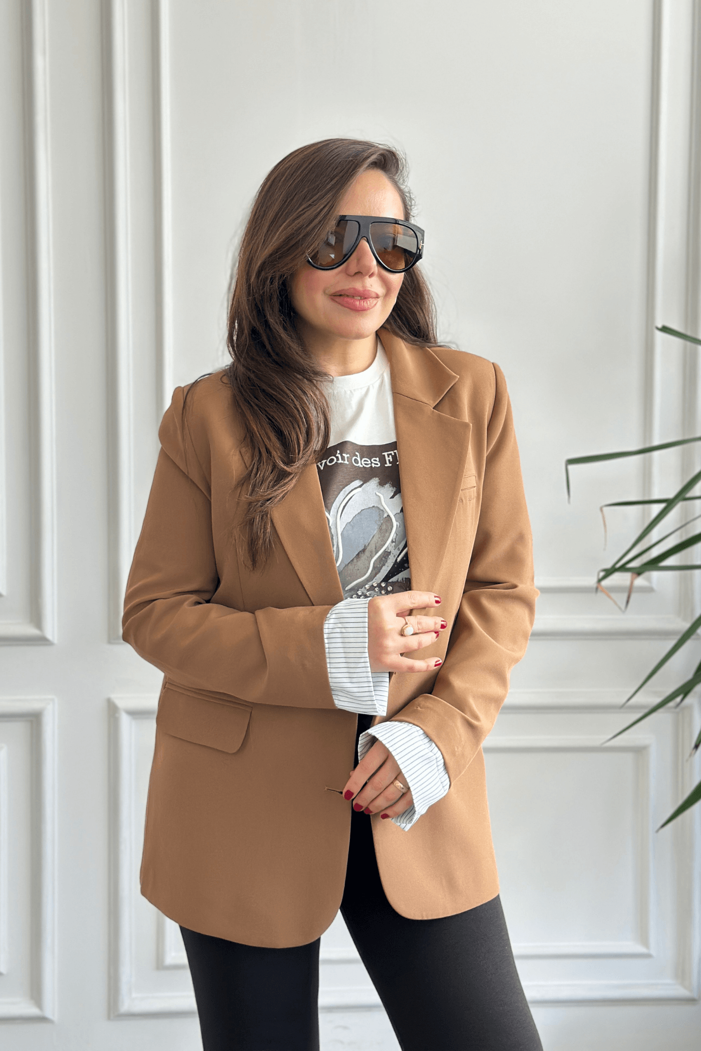 Oversize Çizgi Garnili Blazer Ceket