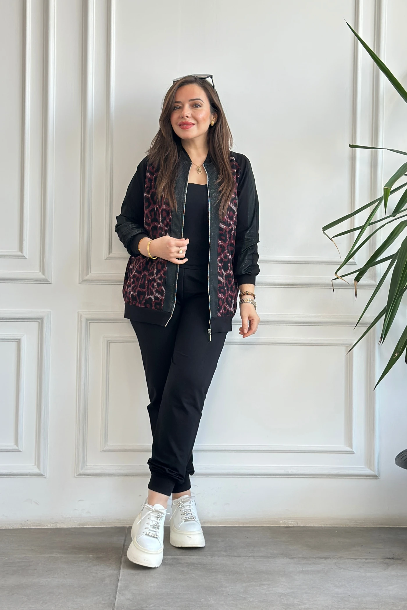 Leopar Detaylı Fermuarlı Eşofman Takımı  - MURDUM