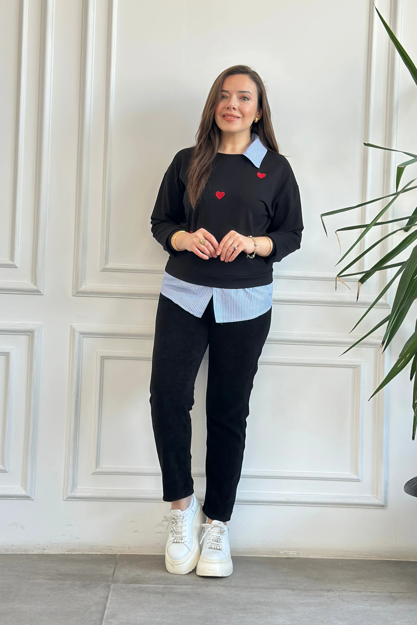 Beli Lastikli Kadife Dar paça Pantolon - SIYAH