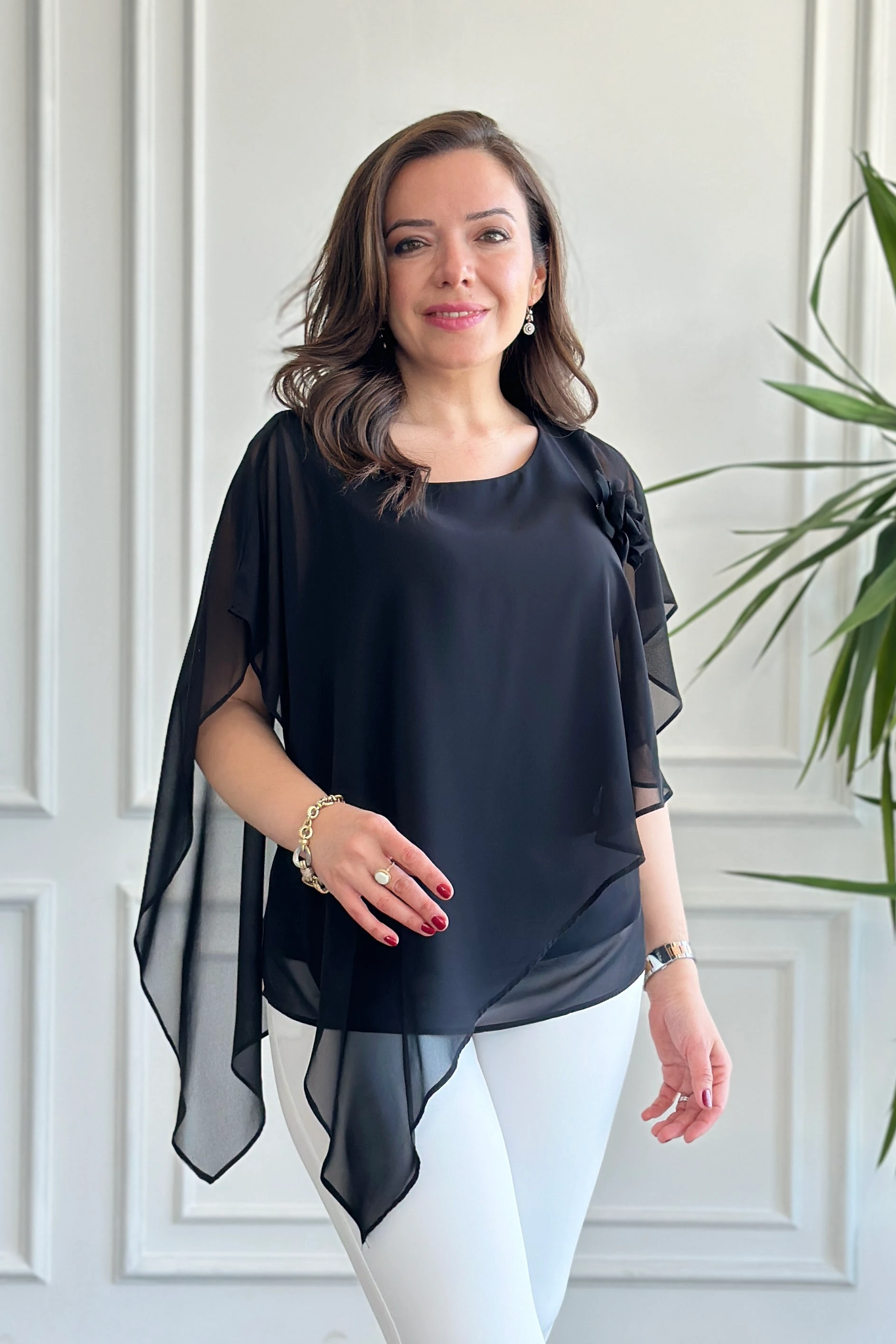 Asimetrik Kesim Şifon Bluz