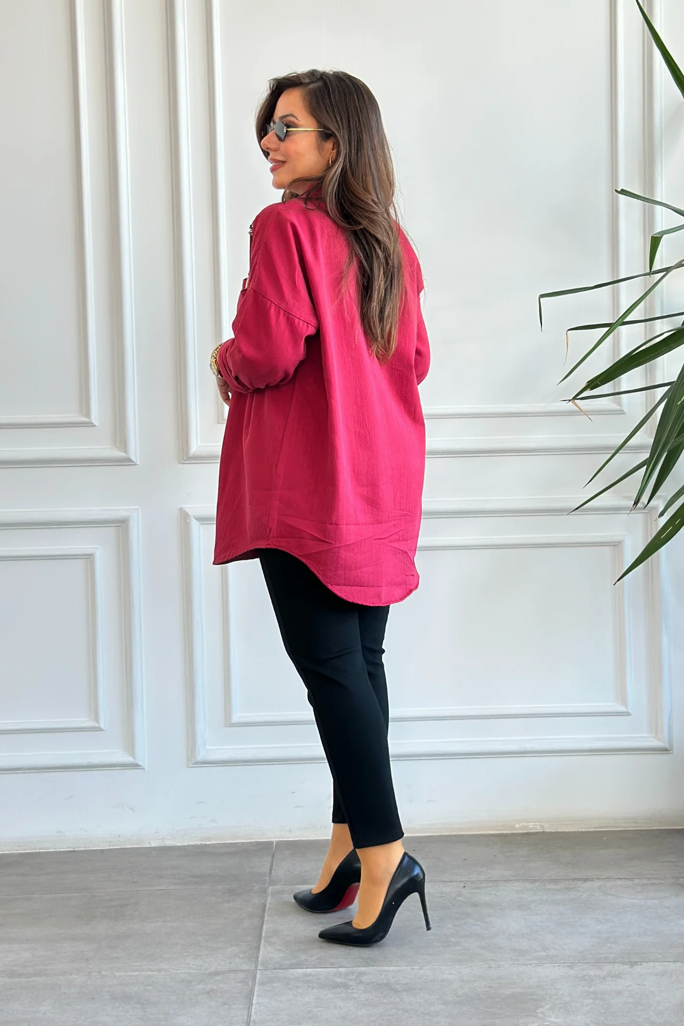 Cebi Çiçek Taş Boncuk İşlemeli Gömlek