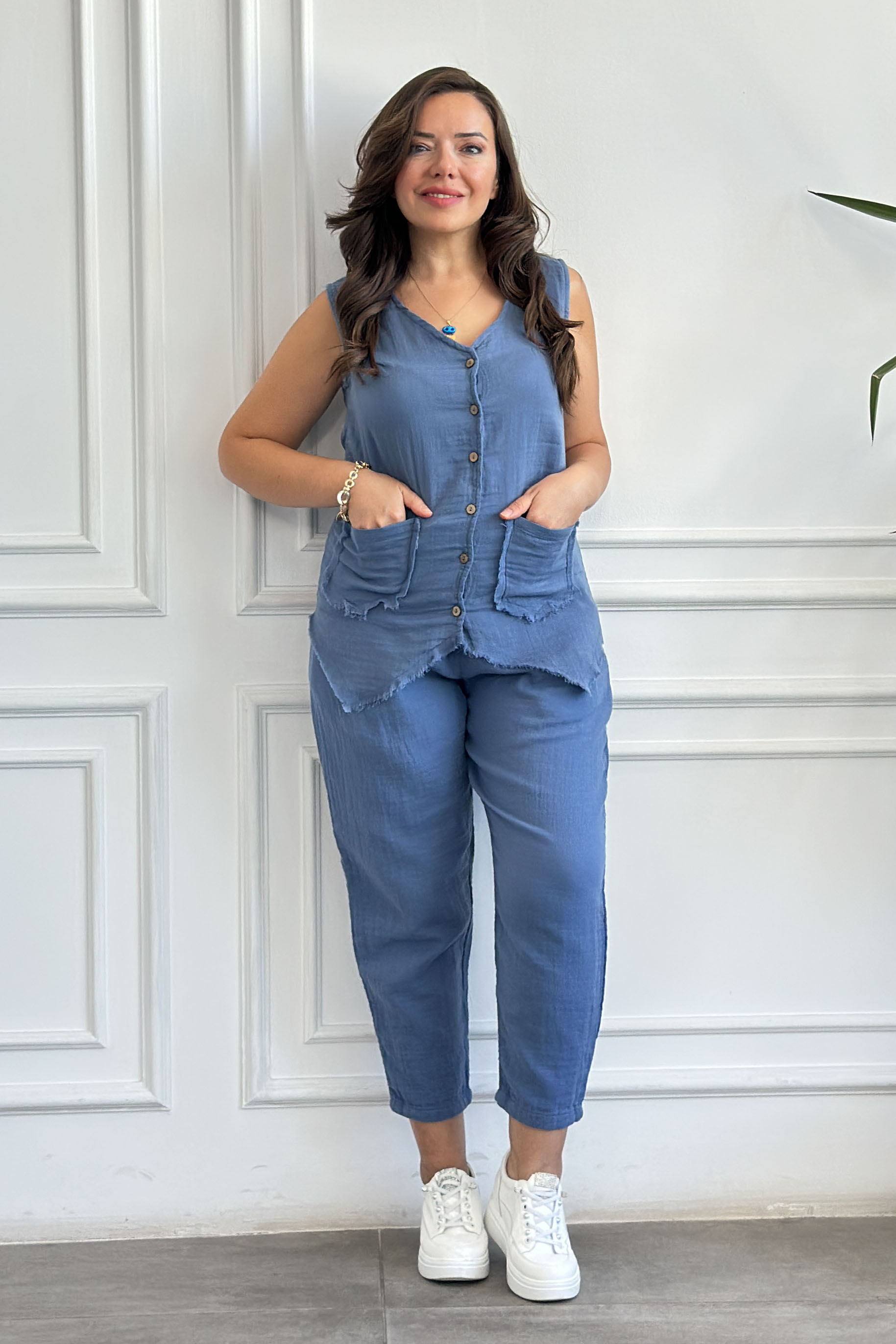 Havuç Paça Müslin Pantolon - INDIGO