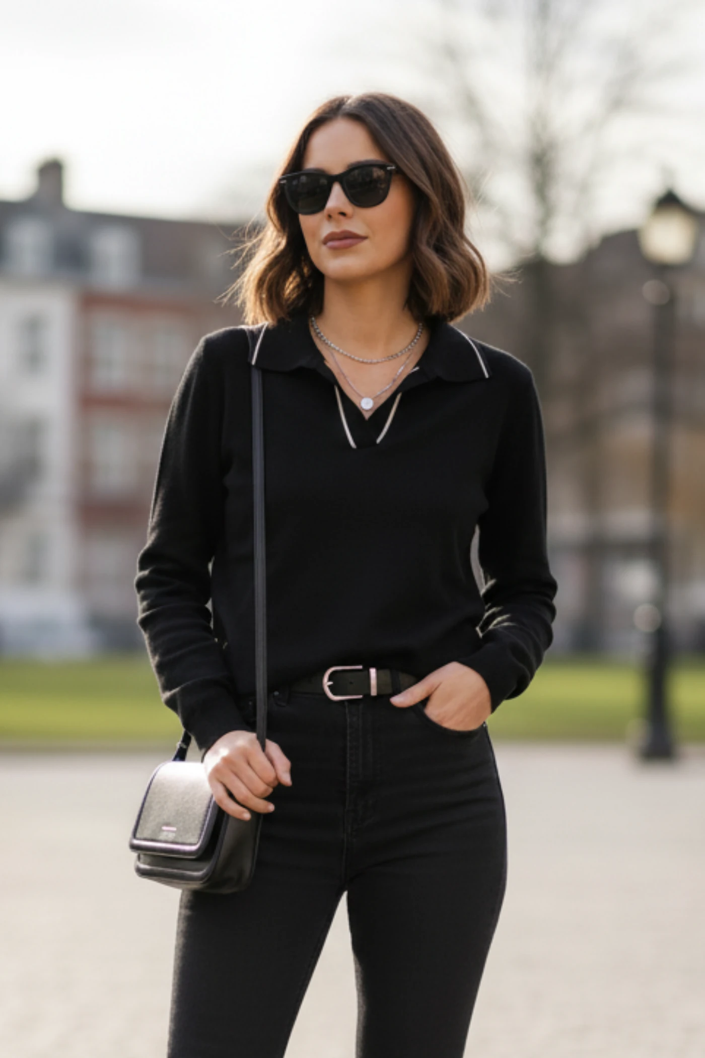 Polo Yaka Yaka Şerit Detaylı Triko Kazak