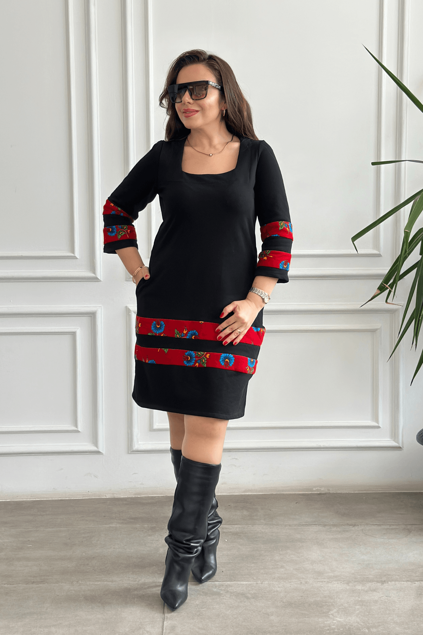 Etek Ve Kol Pazen Detaylı Pamuk Elbise