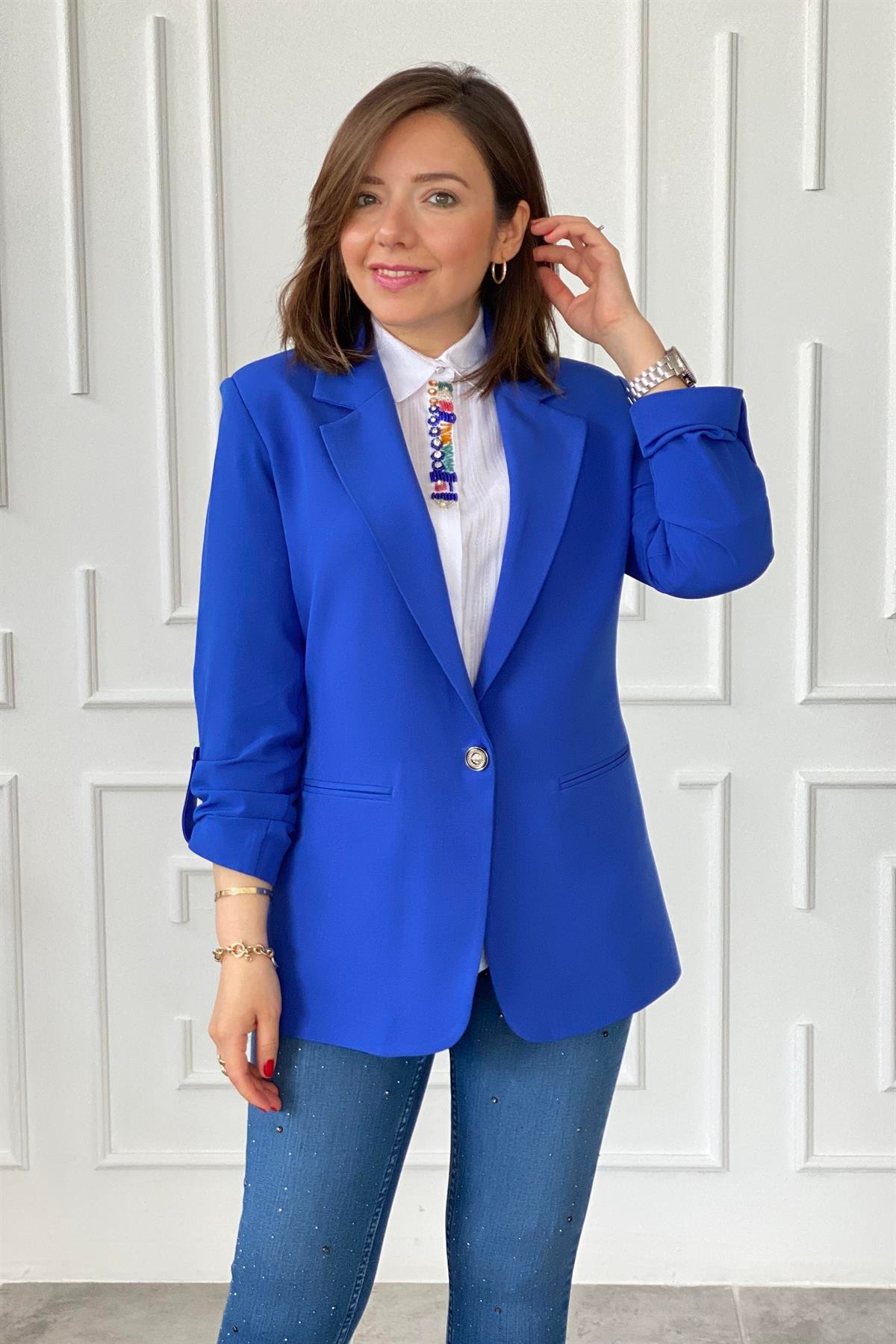 Kol Apoletli Düğme Detaylı Blazer Ceket