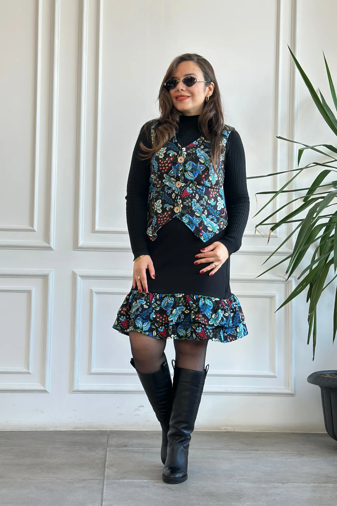 Desenli Pazen Yelek - MAVI