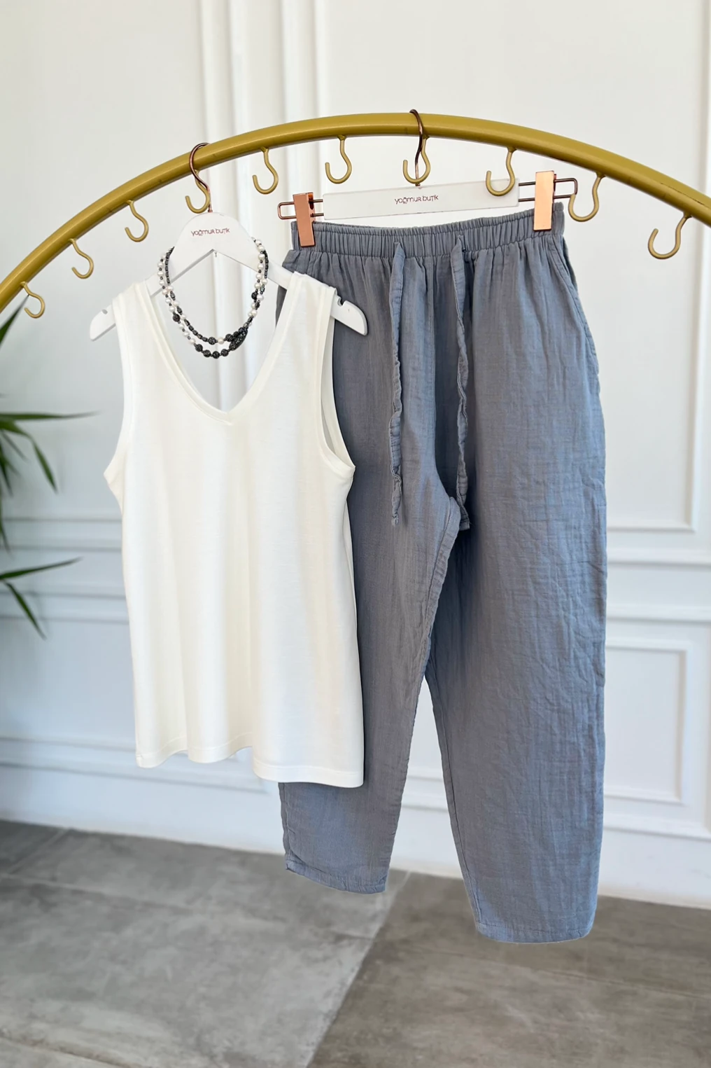 Havuç Paça Müslin Pantolon - Gri