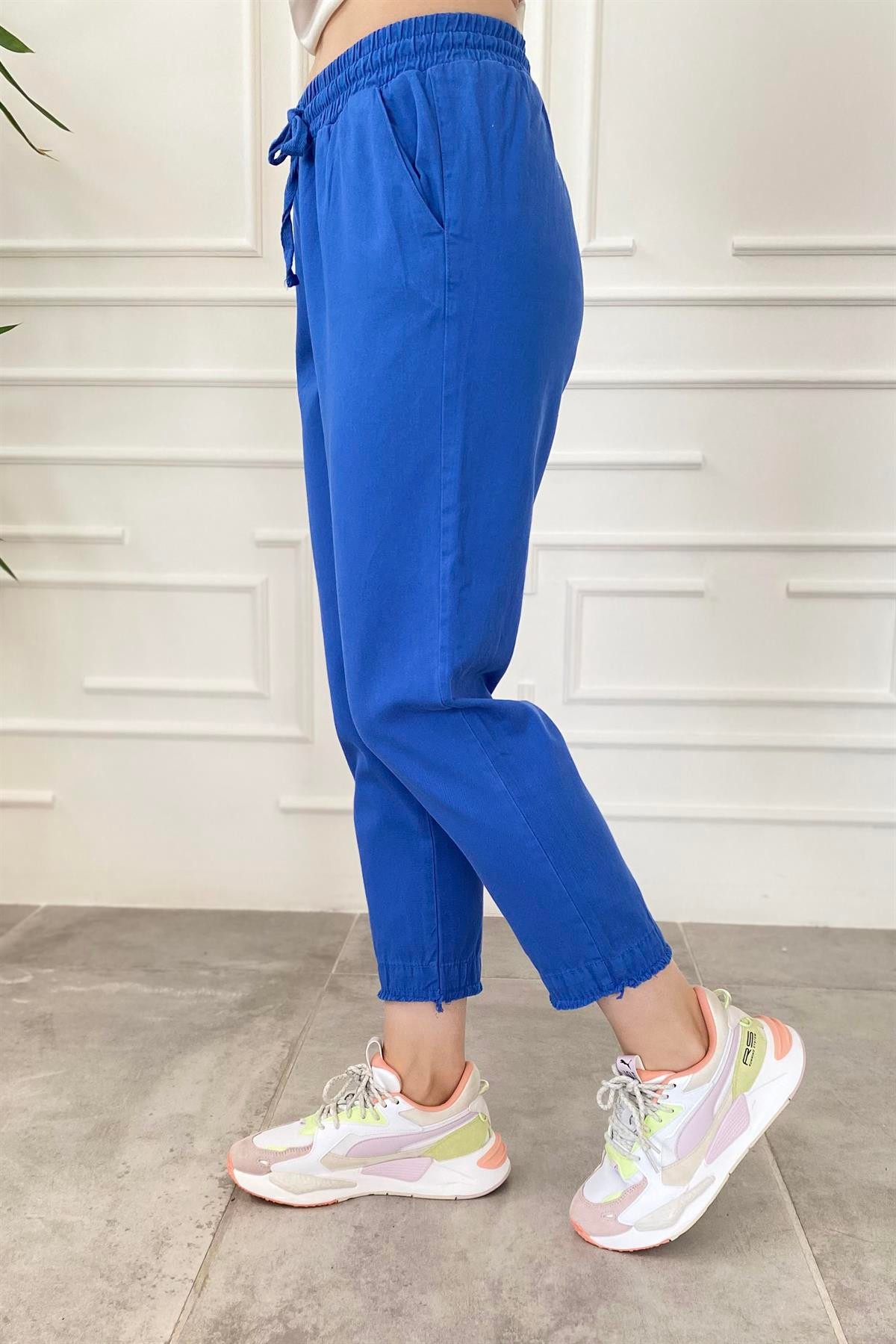 Paçası Püsküllü Beli Lastikli Gabardin Pantolon