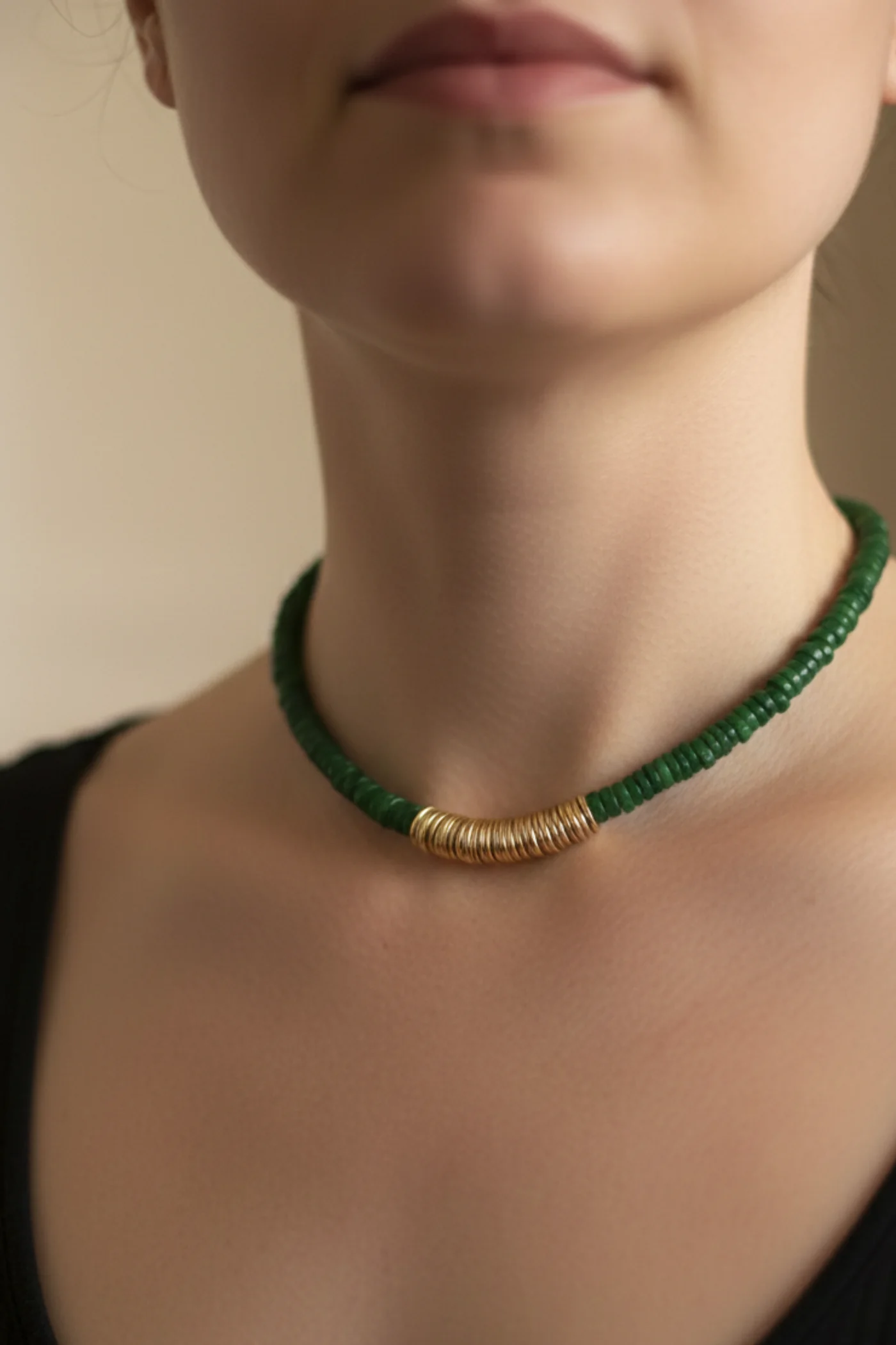 KLY36 Altın Kaplama Detaylı Krem Boncuk Kolye 