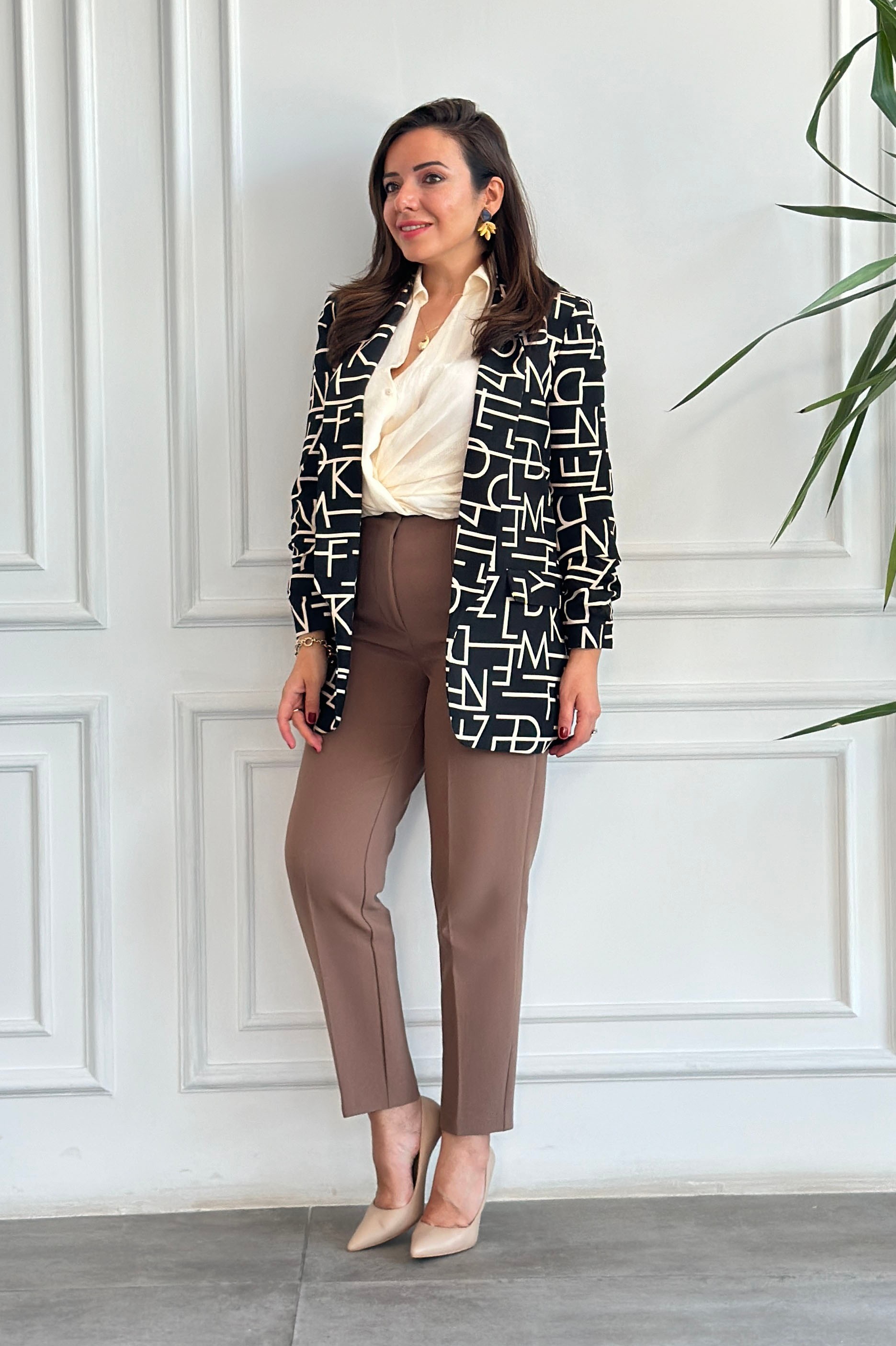 Harf Desenli Blazer Ceket