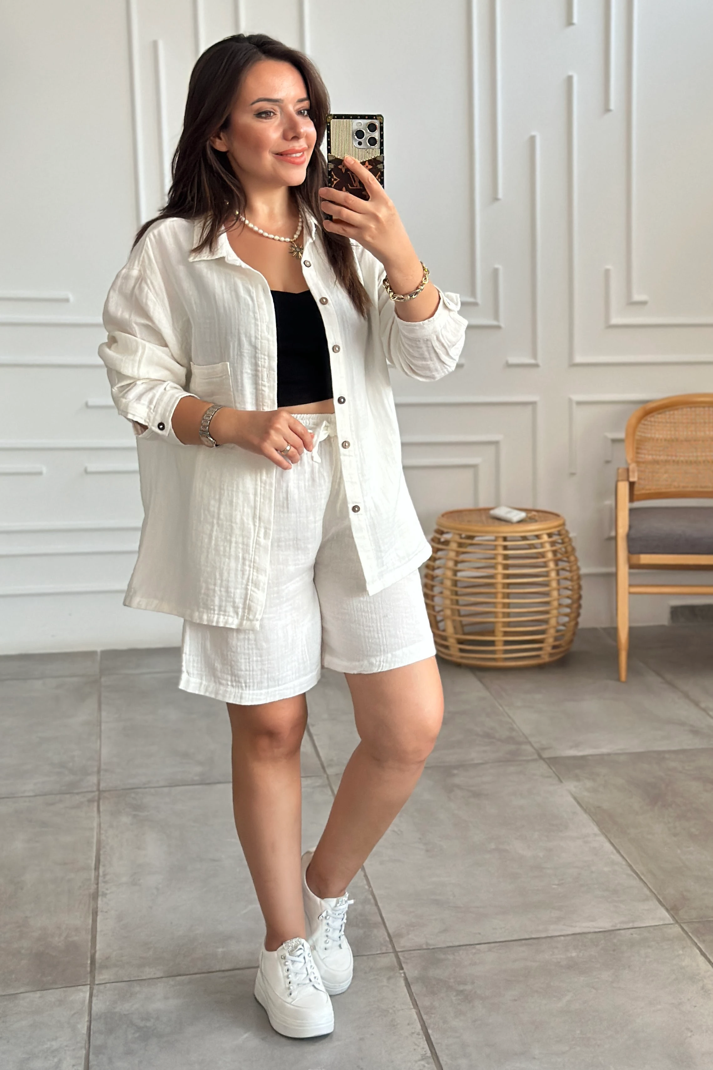 Müslin Polo Yaka Gömlek - EKRU