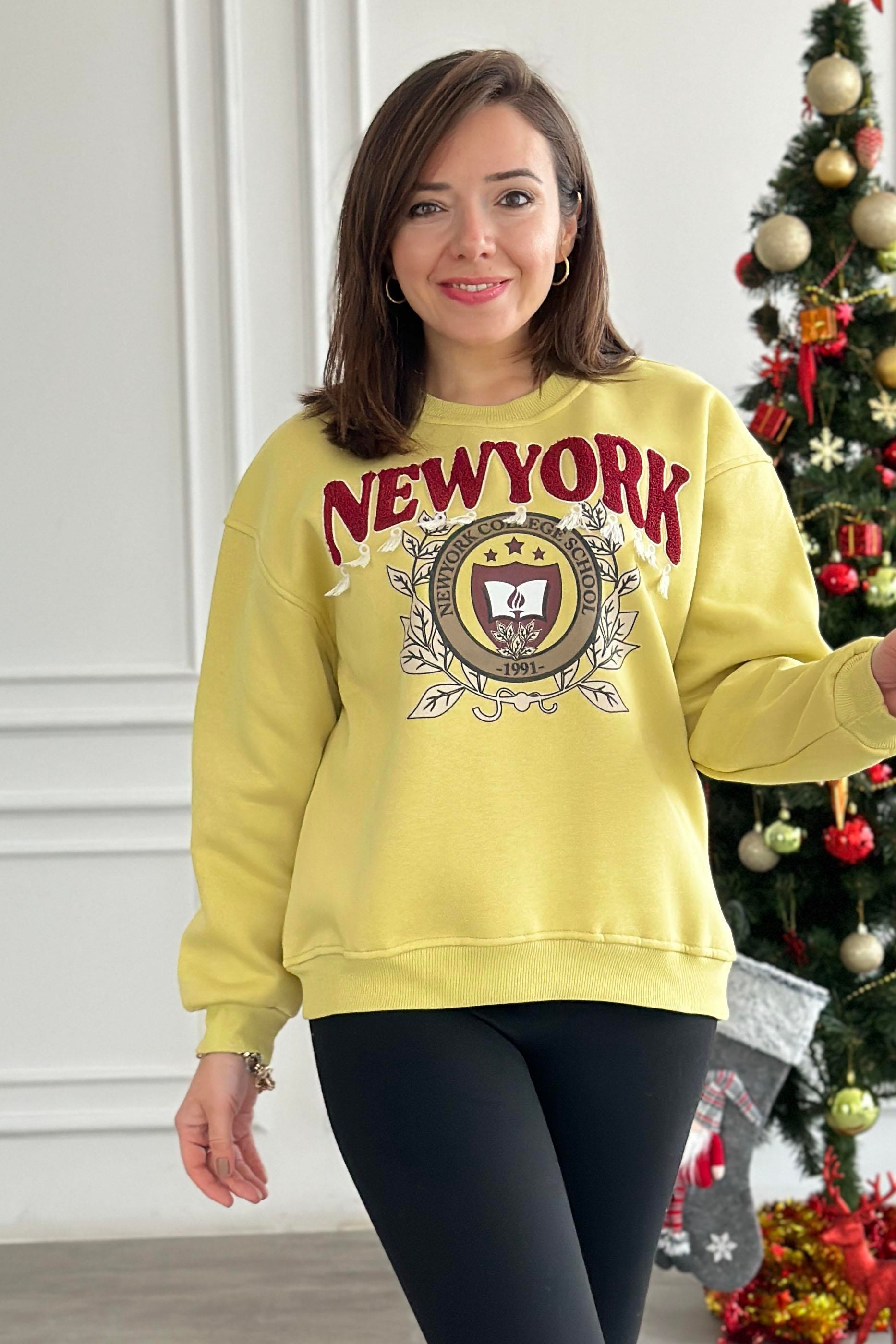 New York Baskılı 3 İplik Sweat