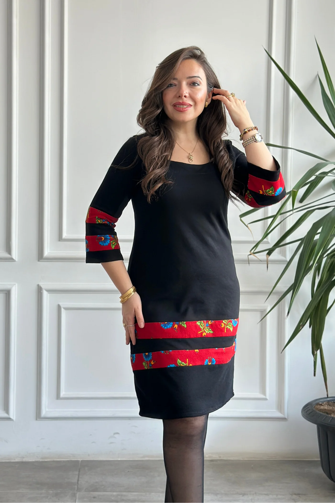 Etek Ve Kol Pazen Detaylı Pamuk Elbise