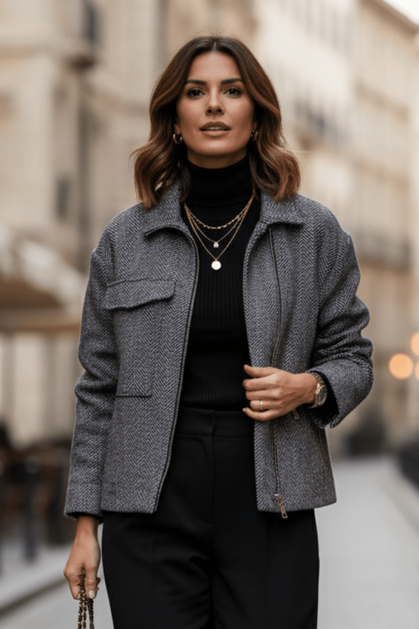 Balık Sırtı Desenli Bomber Ceket