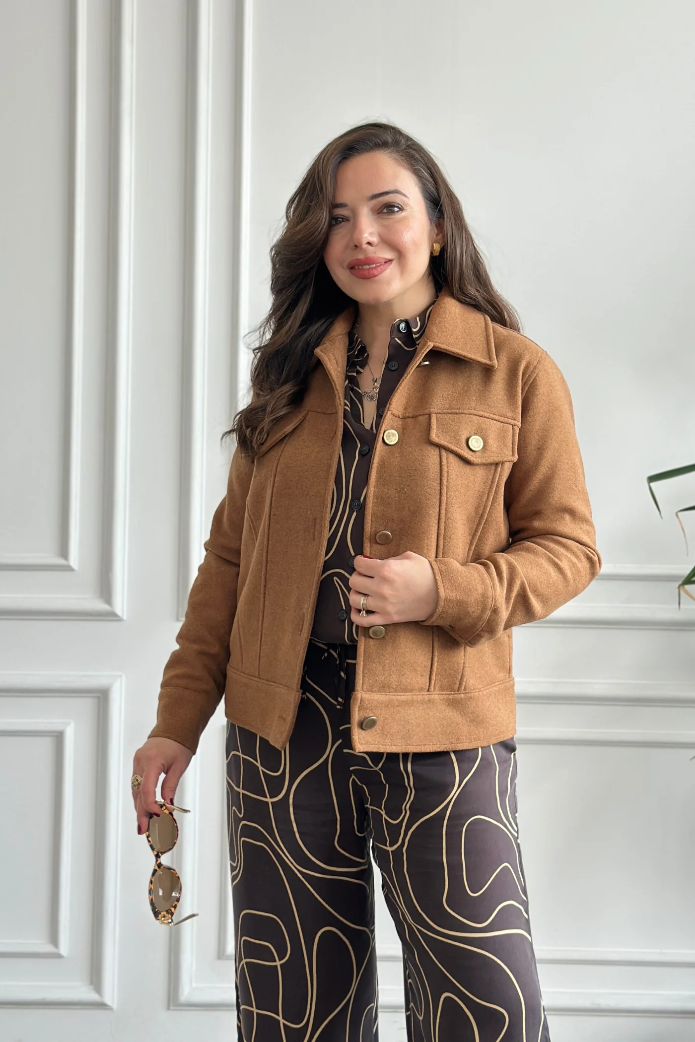 Metal Düğme Detaylı Kaşe Ceket - CAMEL