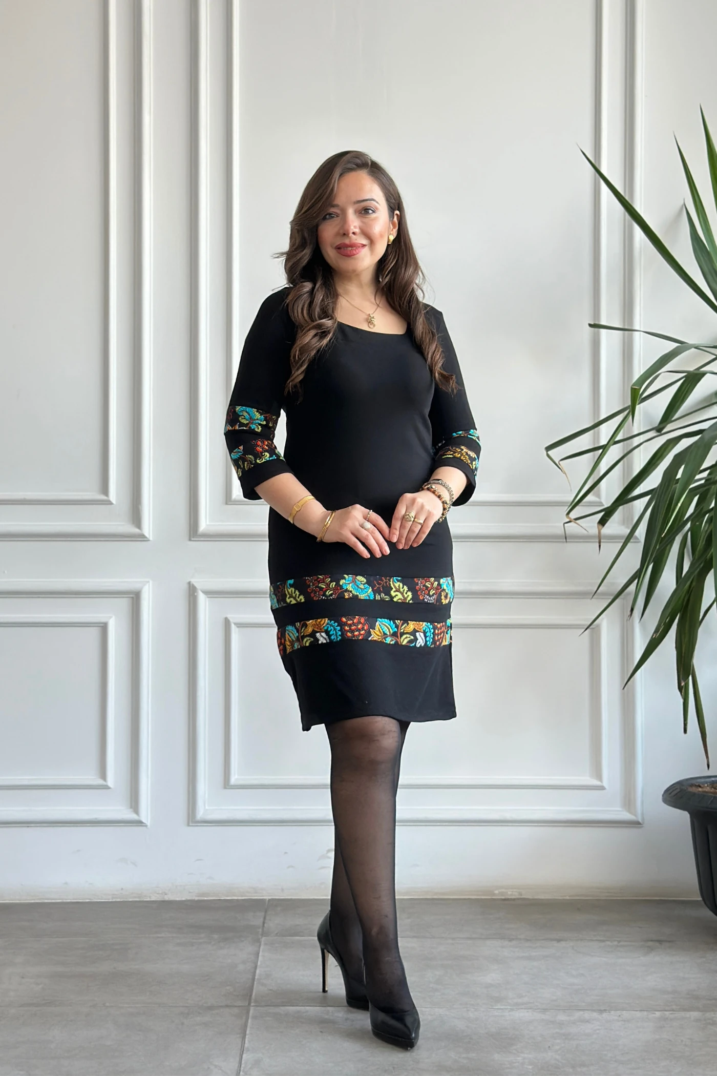 Etek Ve Kol Pazen Detaylı Pamuk Elbise - HARDAL