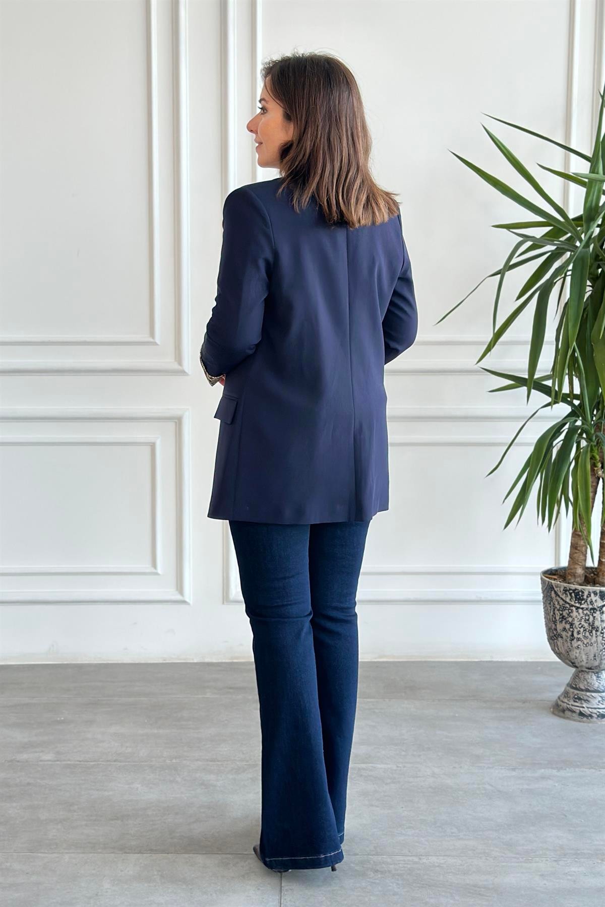 Manşetleri Ve Astarı Karışık Renkli Blazer Ceket