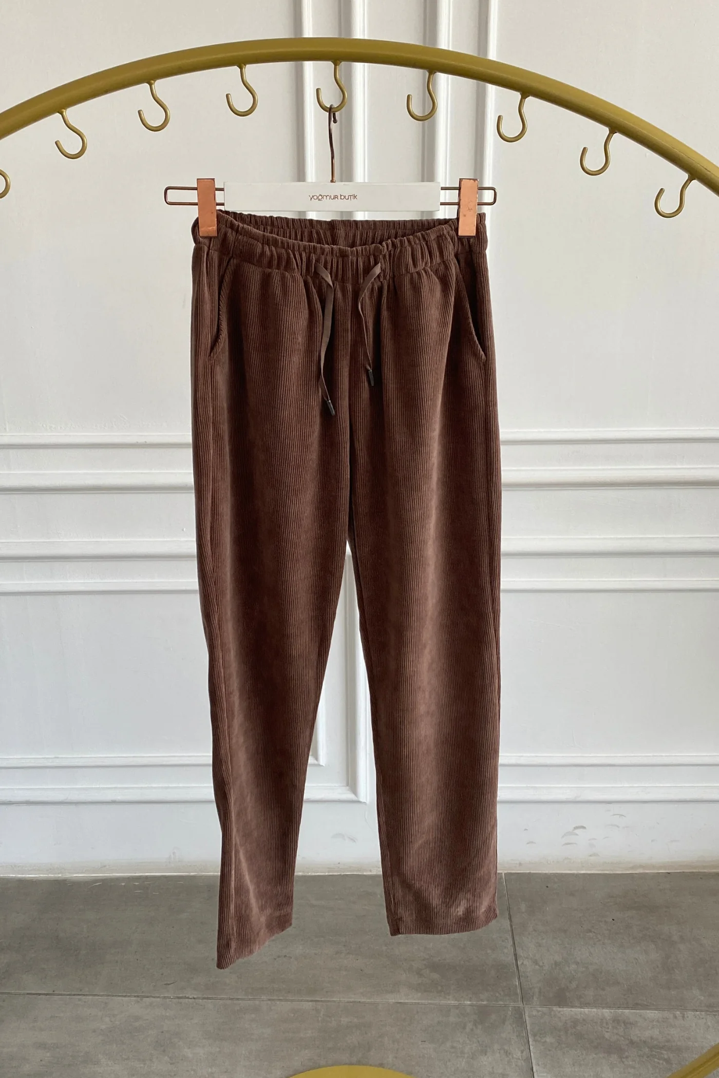 Beli Lastikli Kadife Dar paça Pantolon - TABA