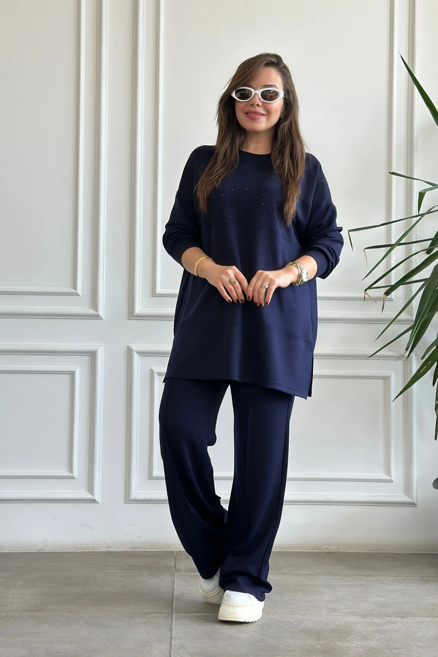 Önü Taş Detaylı Takım - LACIVERT