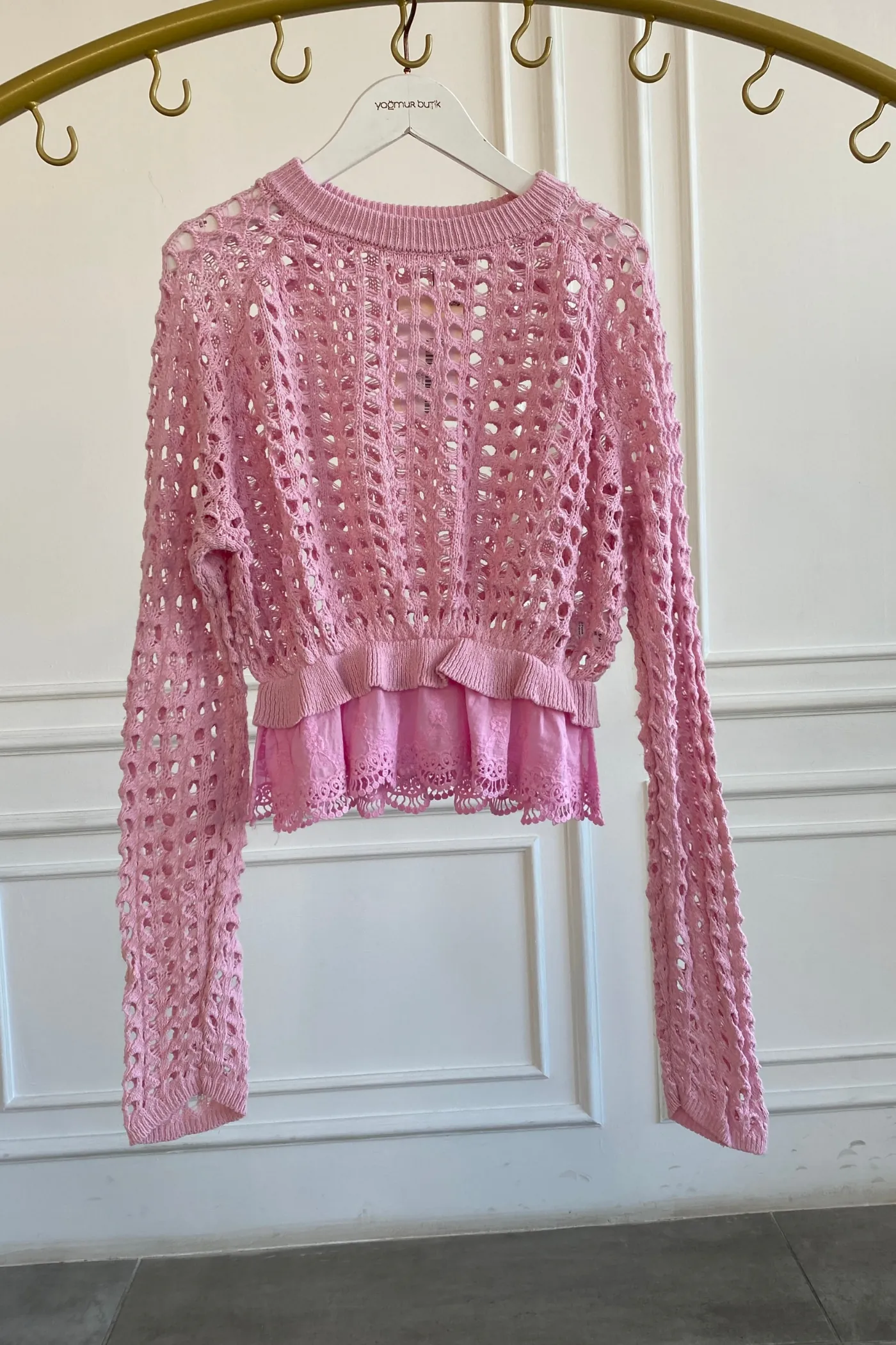 Brode Detaylı Triko  - PEMBE