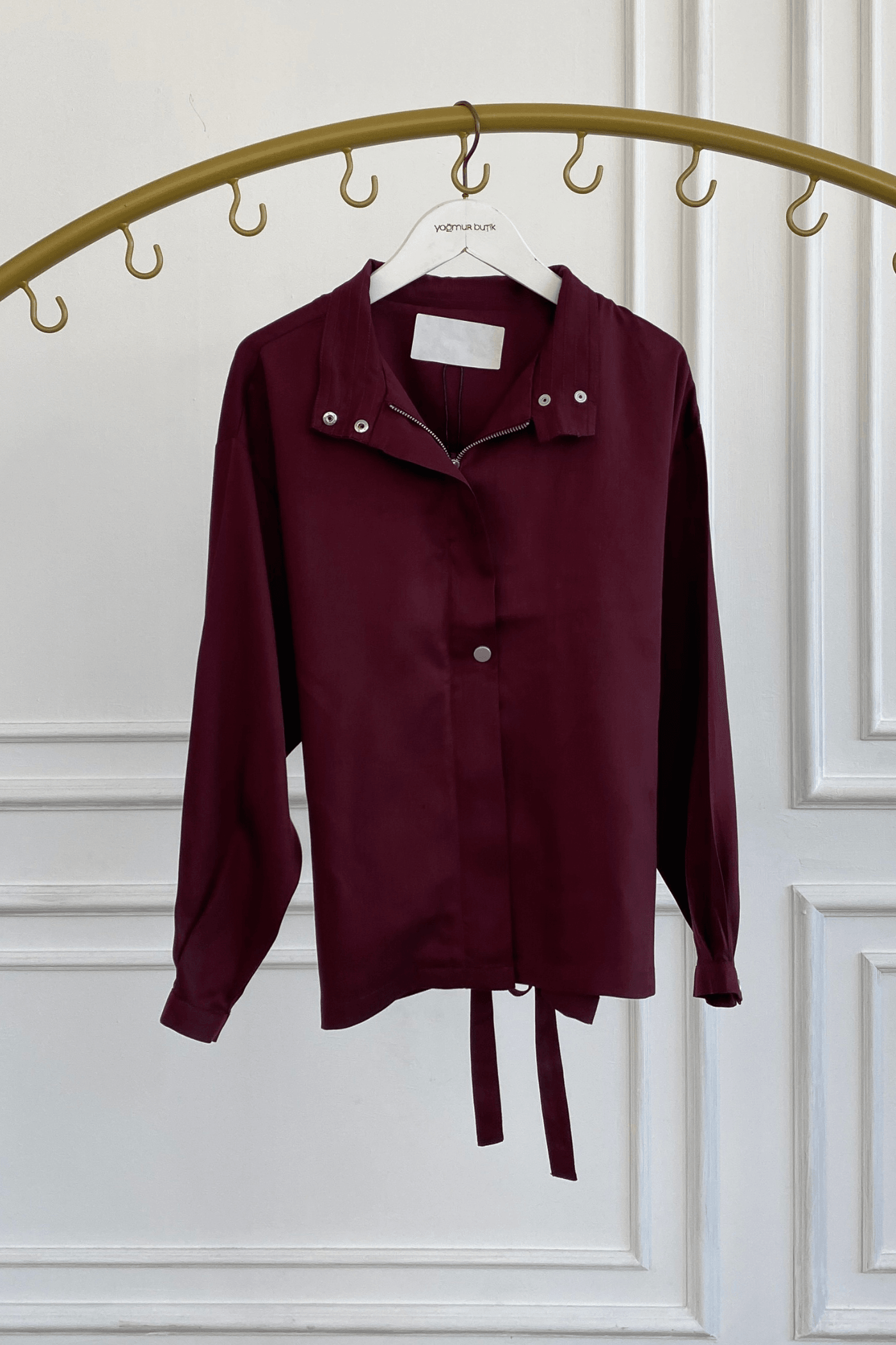 Önden Fermuarlı Beli Bağlama Detaylı Ceket