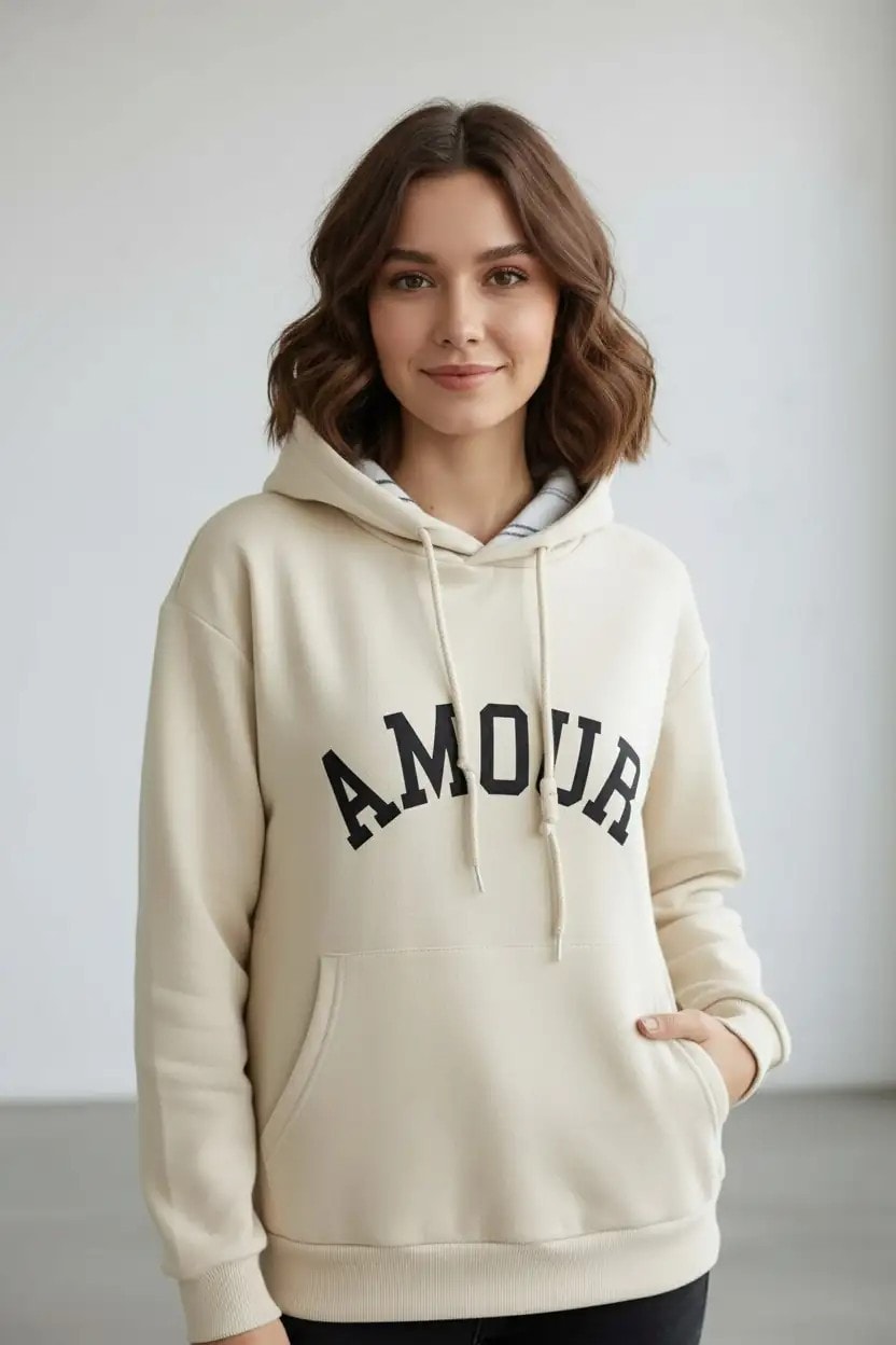 Kapşonlu Kanguru Cepli Sweat