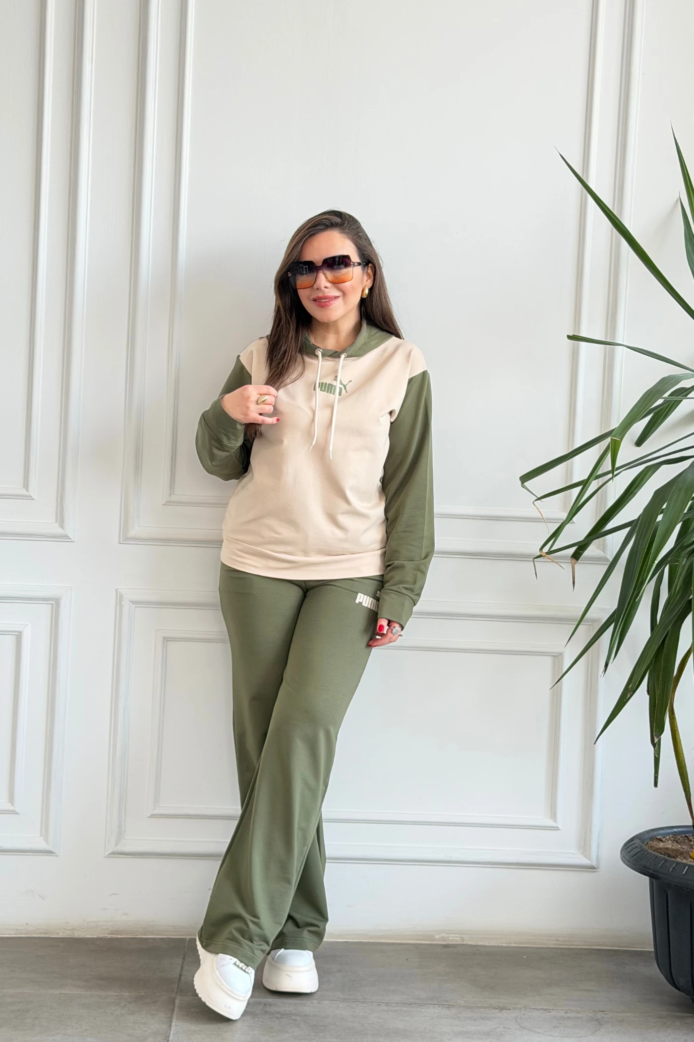 Önü Yazı Baskılı Kapşonlu Eşofman Takımı - HAKI