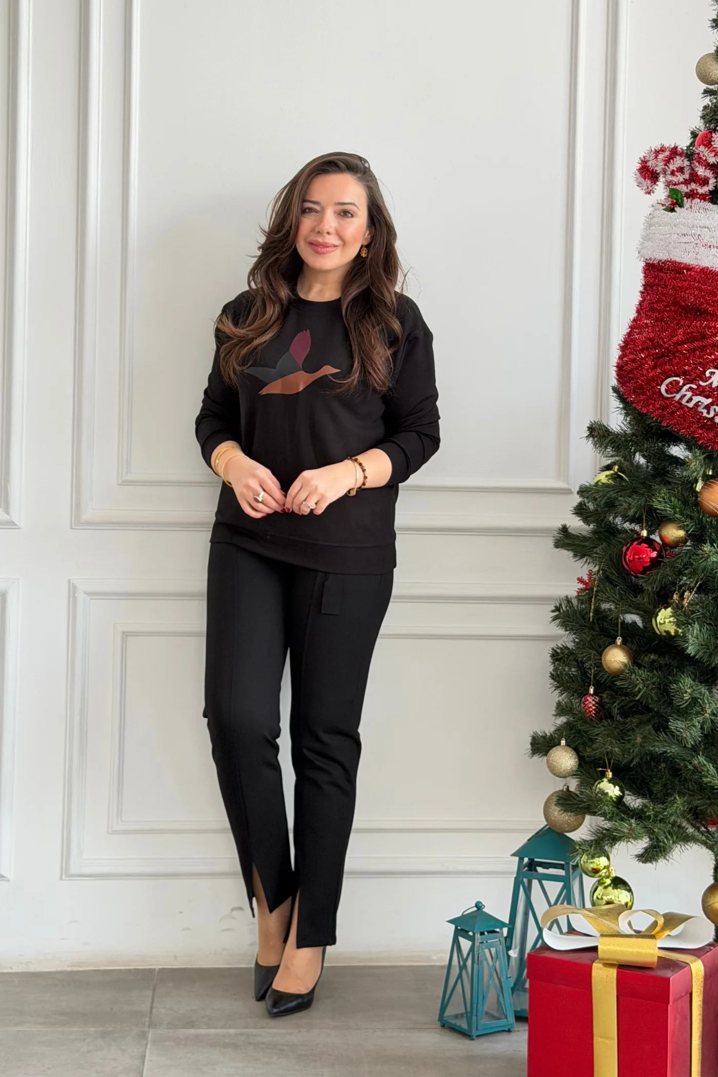 Paça Yırtmaç Detaylı Yüksek Bel Pantolon Tayt