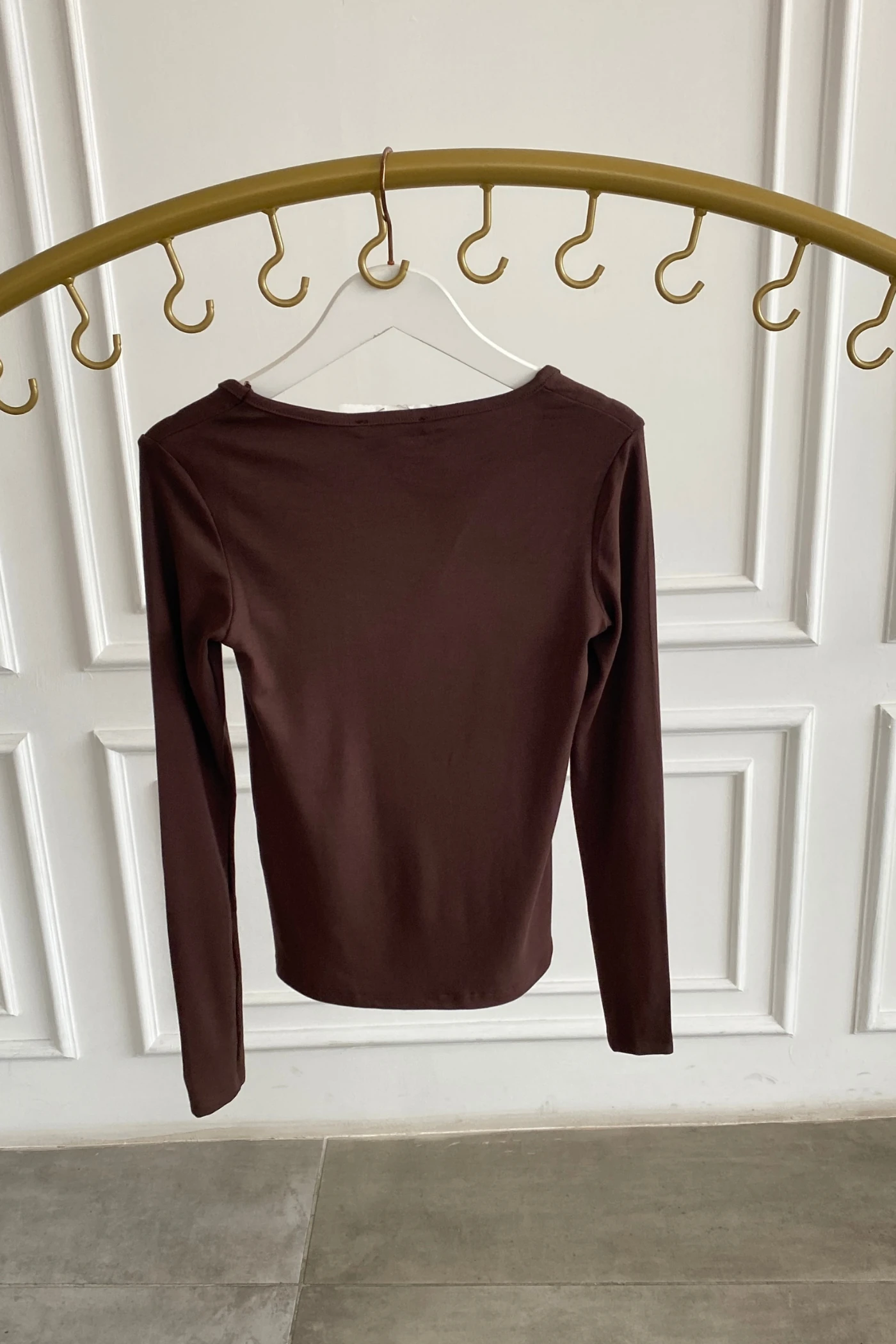 Kare Yaka Uzun Kollu Badi - KAHVERENGI