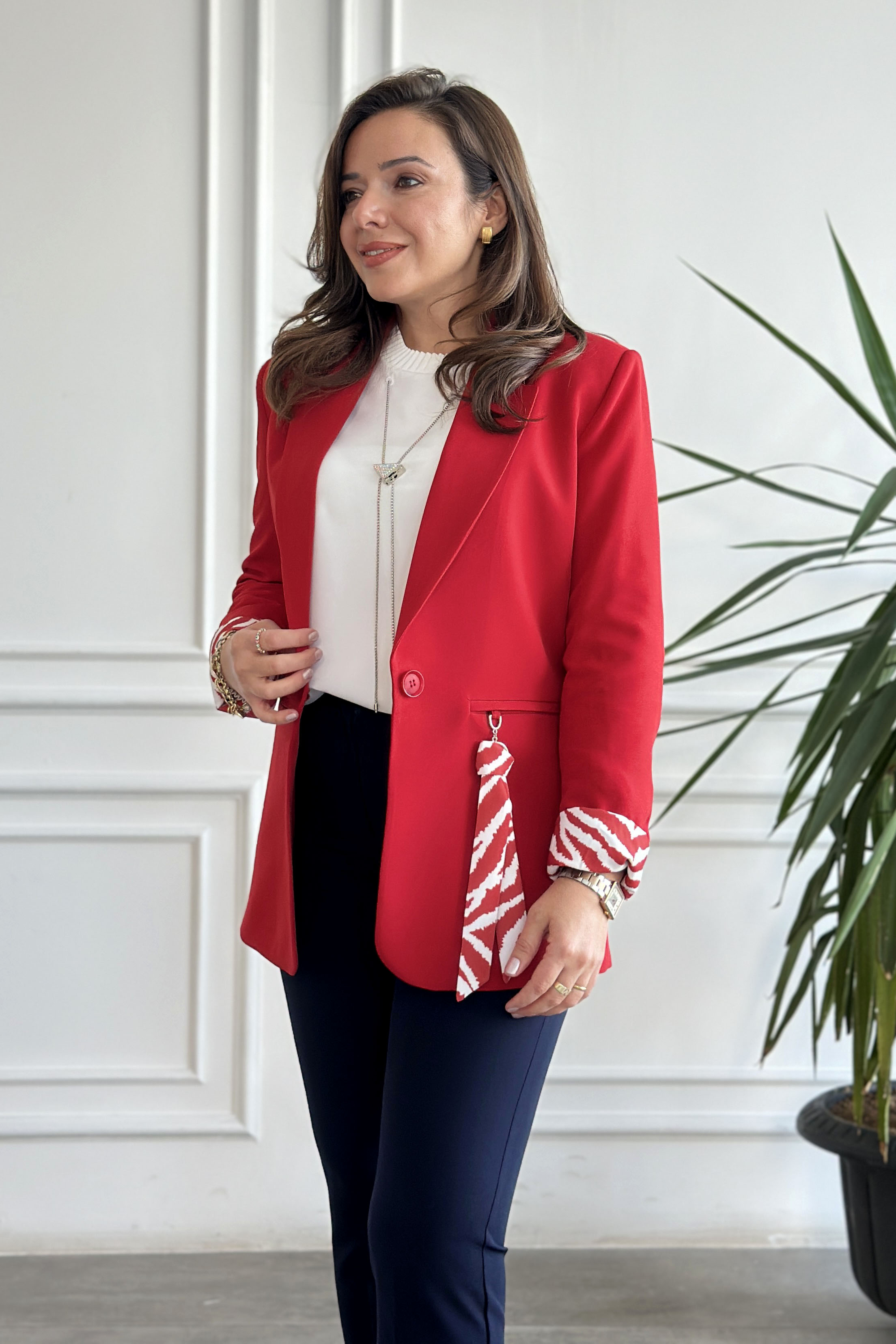 Cebi Fularlı Blazer Ceket