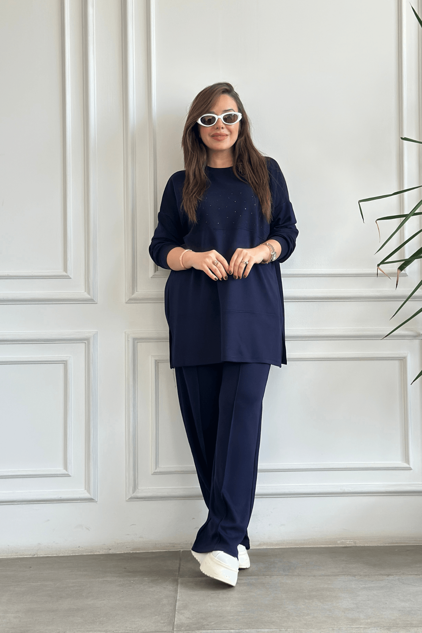 Önü Taş Detaylı Takım - LACIVERT