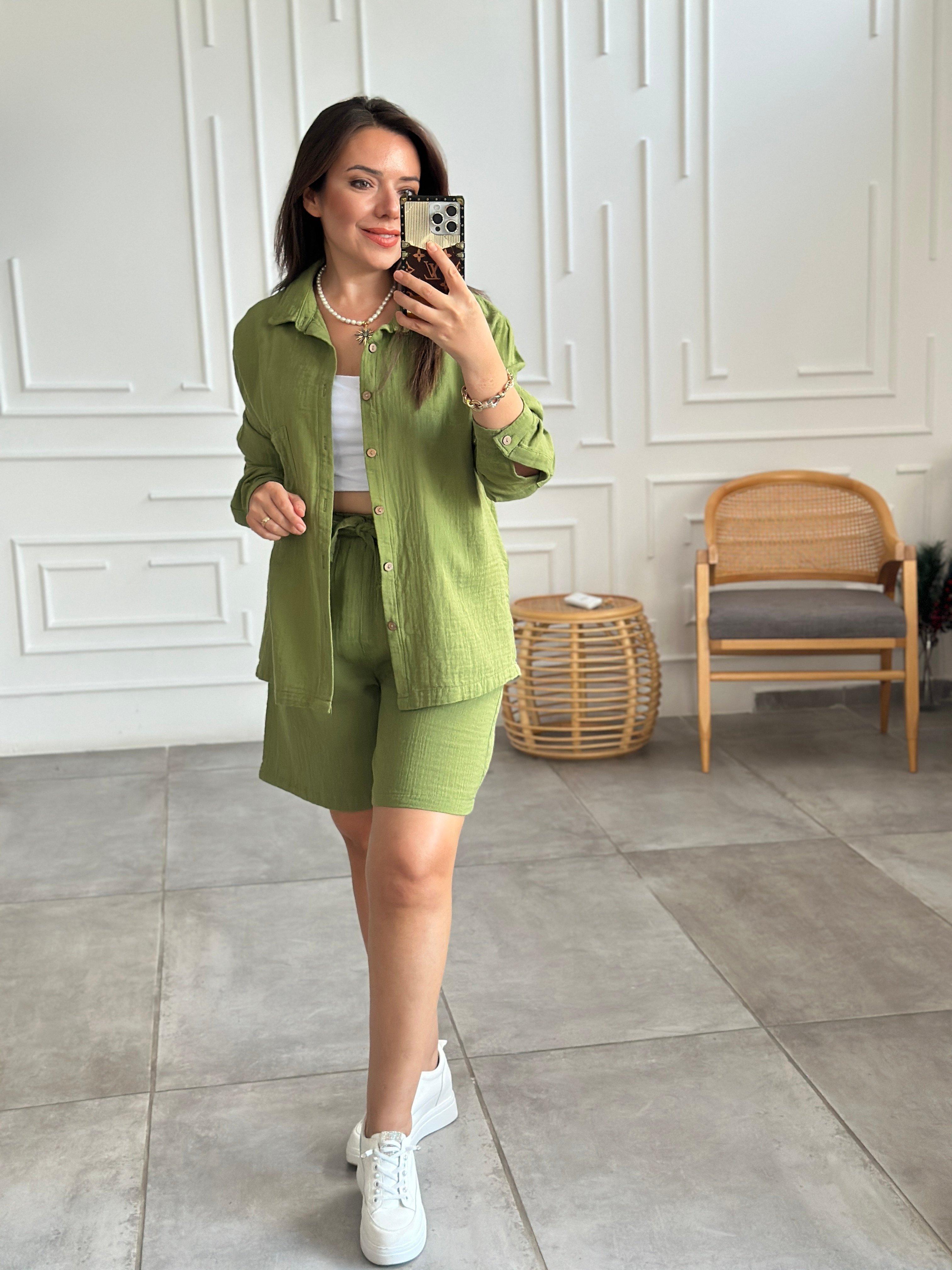 Müslin Polo Yaka Gömlek - YESIL