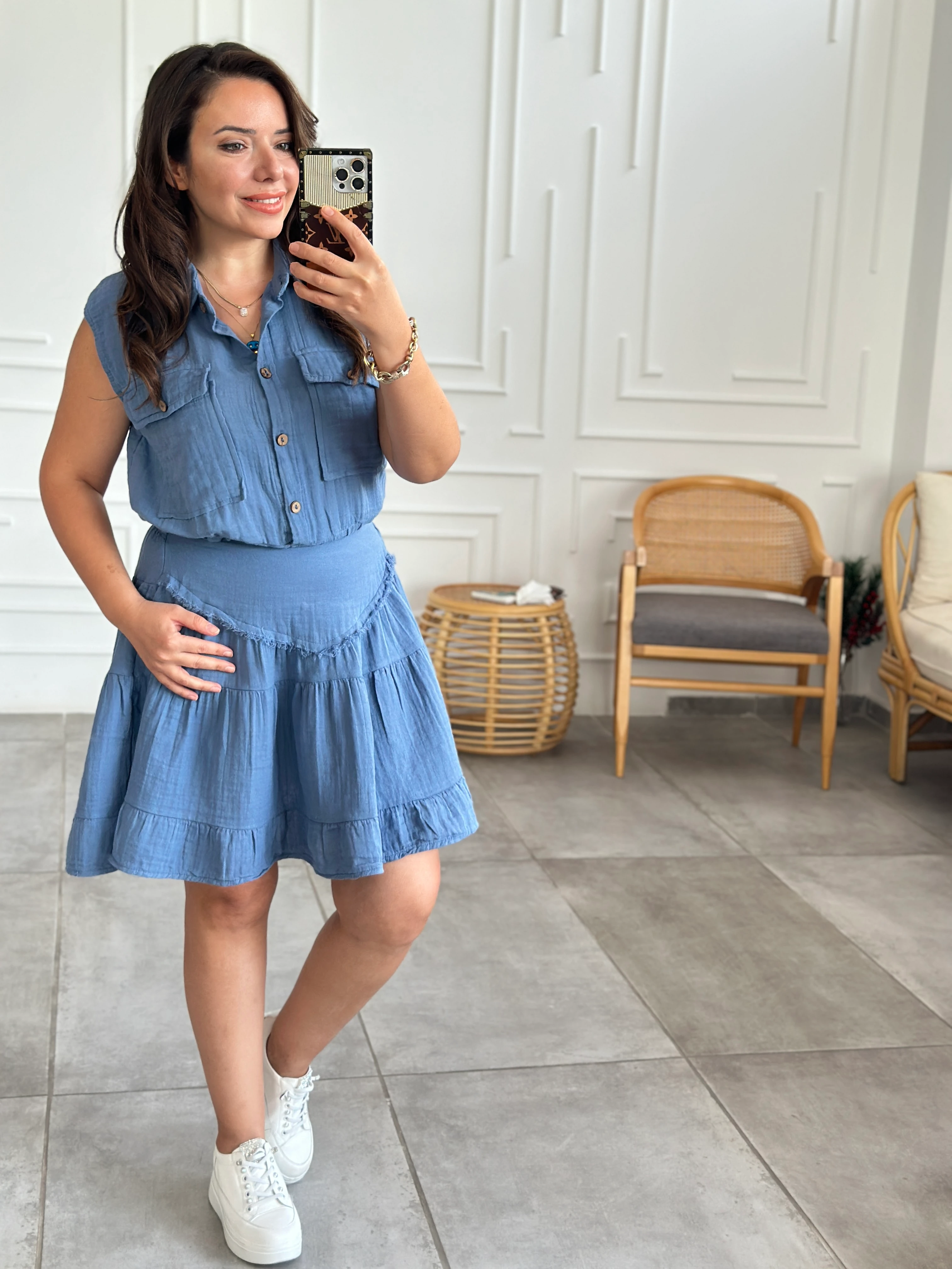 Pis Dikiş Müslin Etek - INDIGO