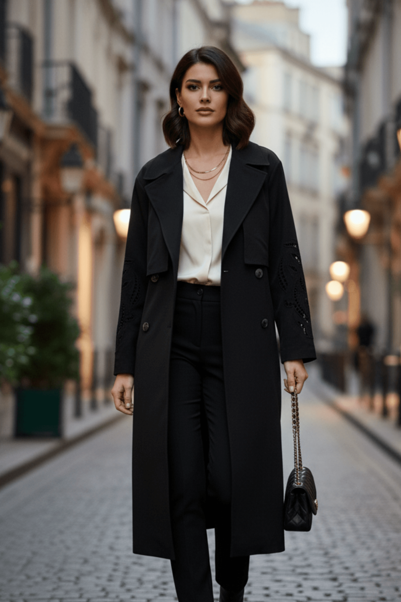 Kolu Nakış Detaylı Uzun Trençkot