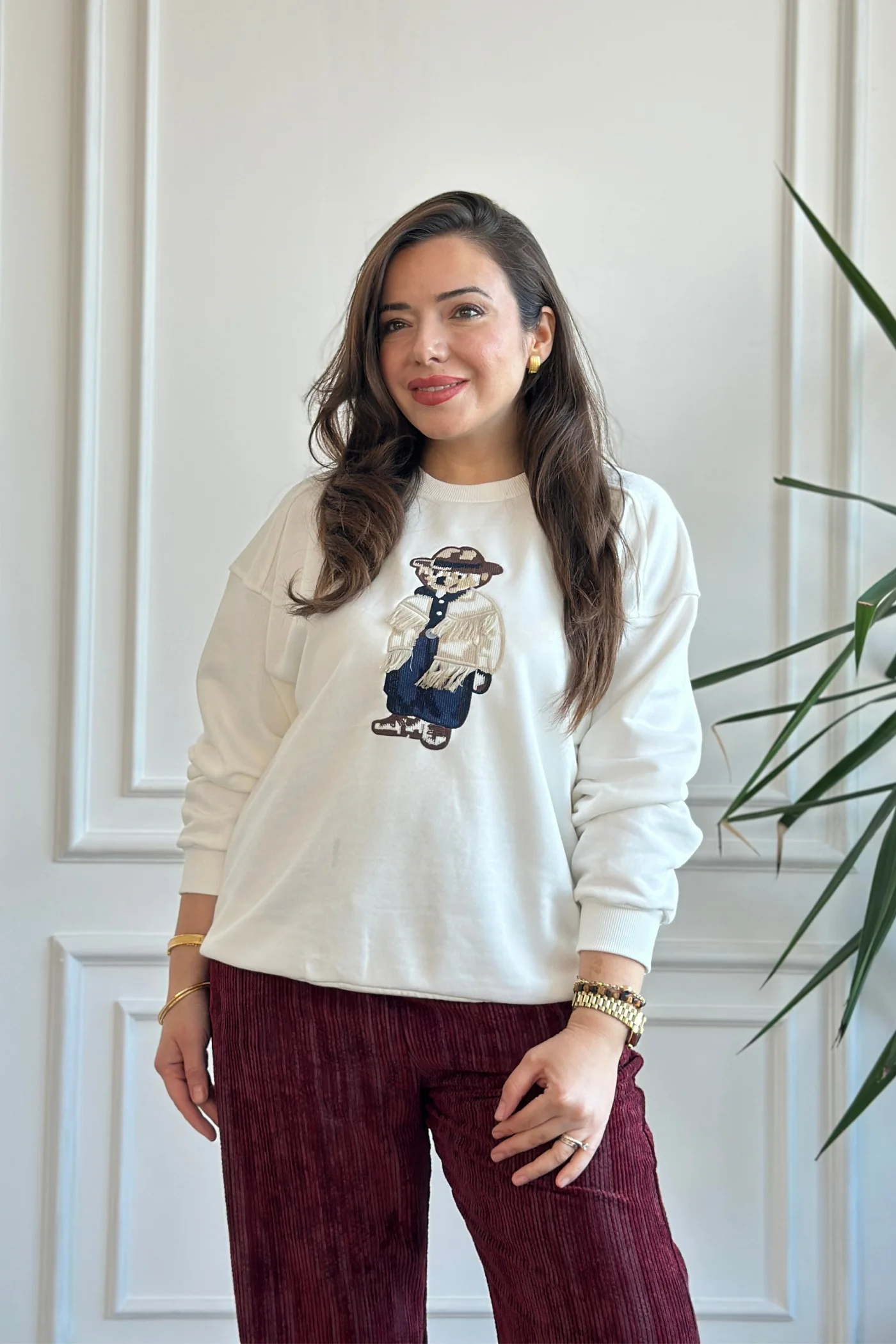 Önü Ayı Nakış İşlemeli Sweat 