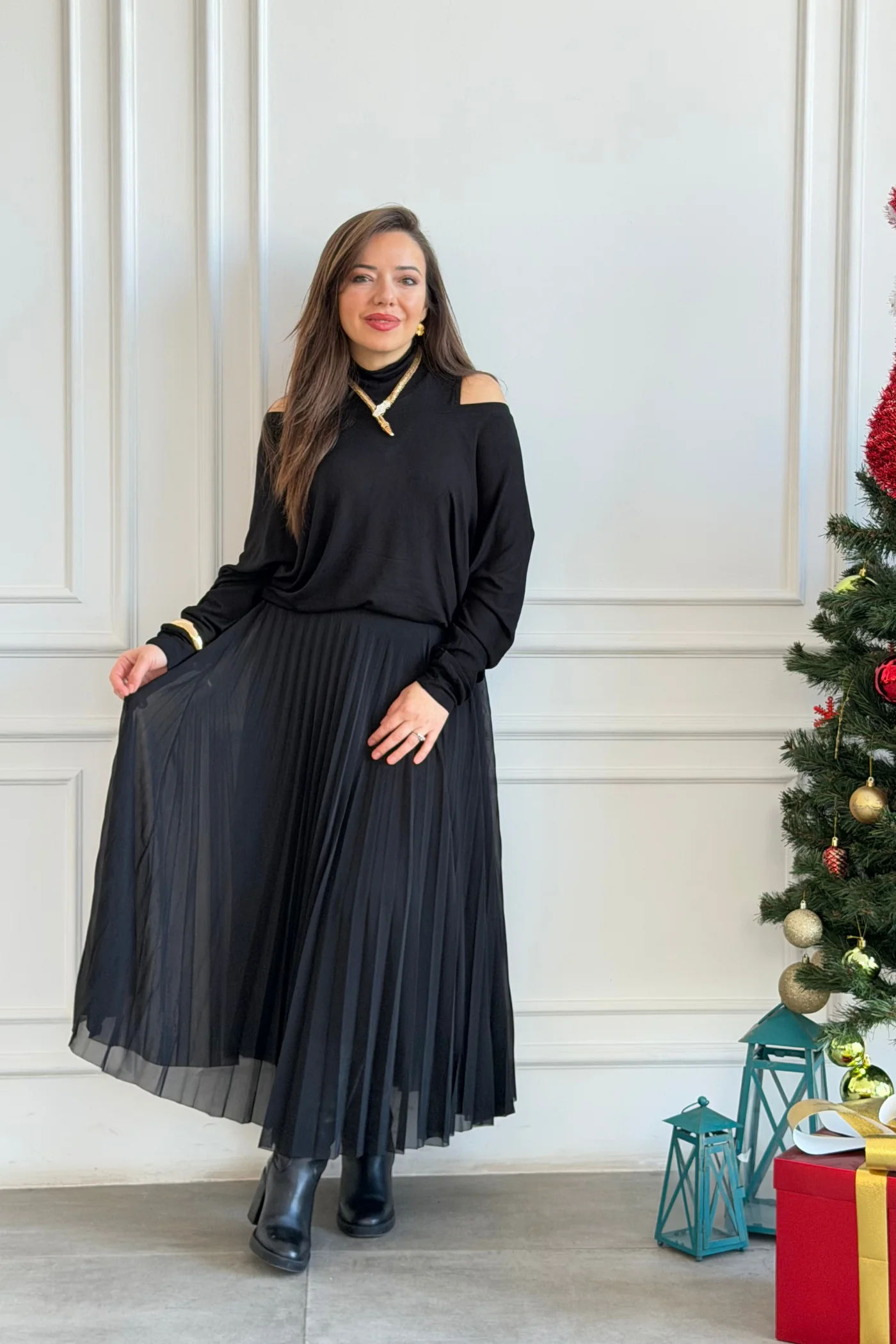 Bluz Detaylı Eteği Tül Pileli Elbise