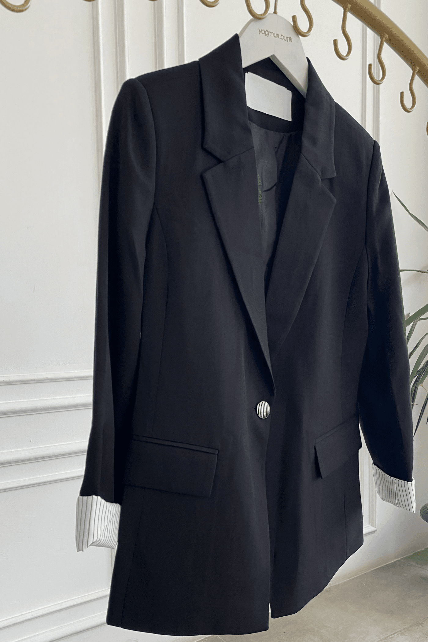 Keten Görünümlü Kolu Garnili Blazer Ceket