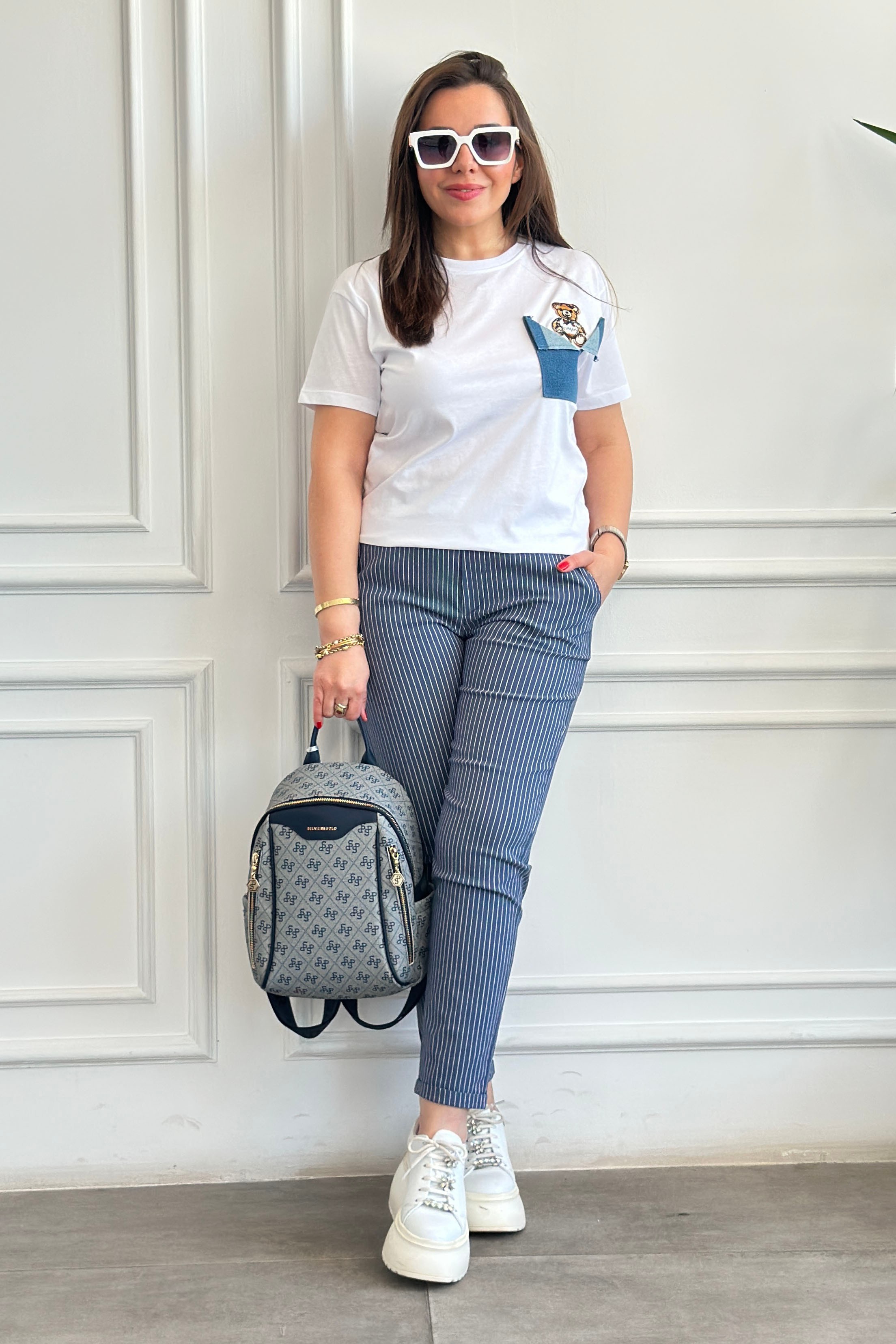 Cebi Ayıcık İşlemeli Kot Detaylı T-Shirt