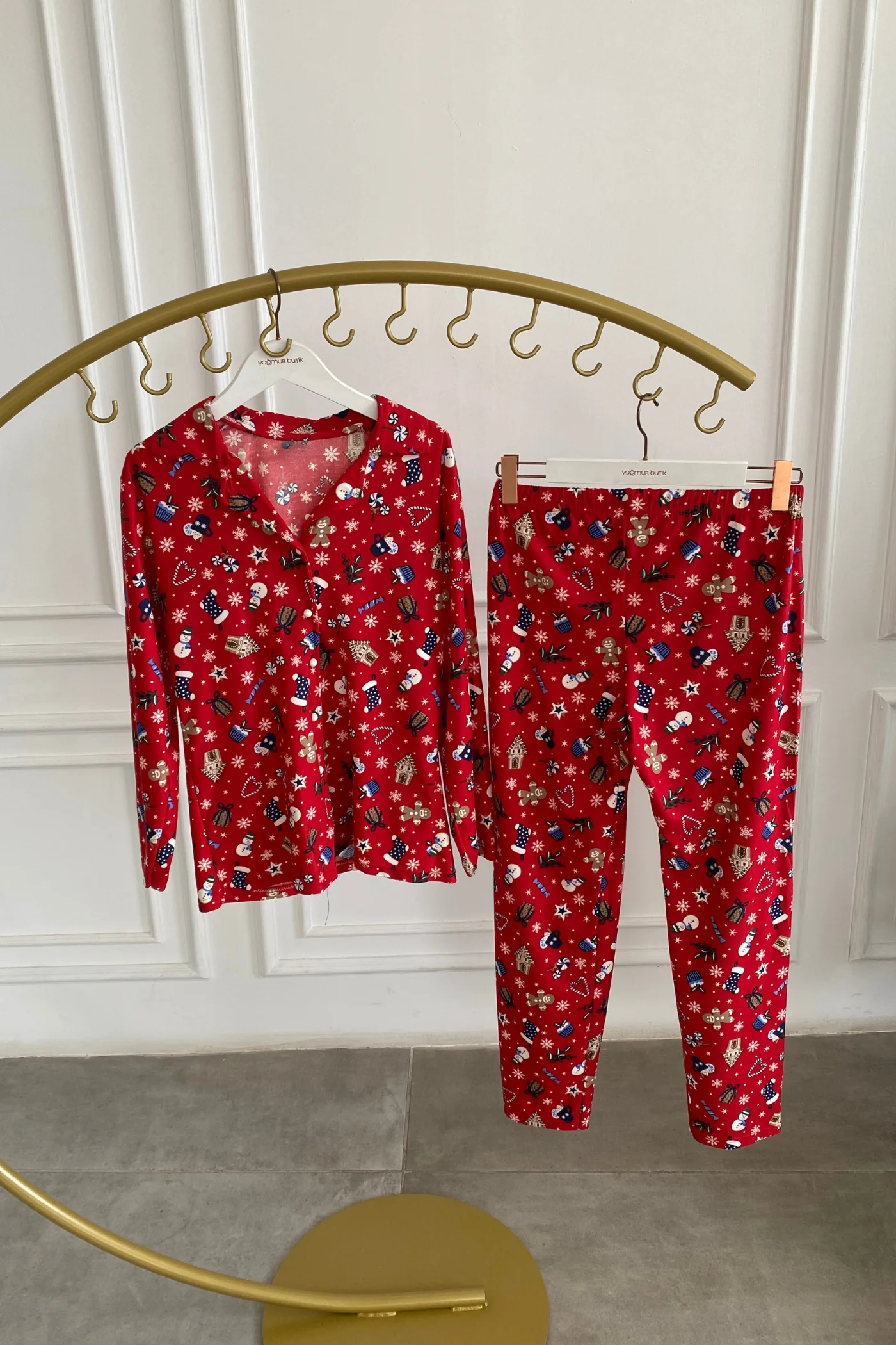 Noel Desenli Pijama Takımı - KIRMIZI